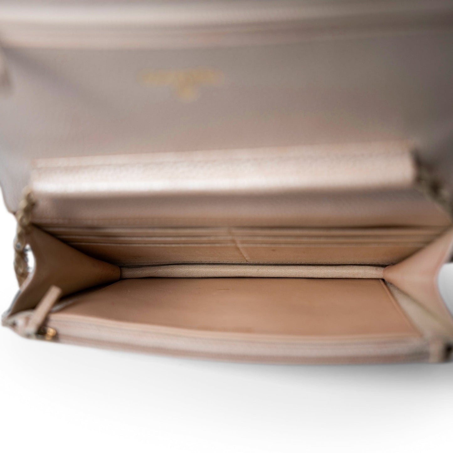 12P Pearly Beige Caviar Quilted Wallet on Chain WOC