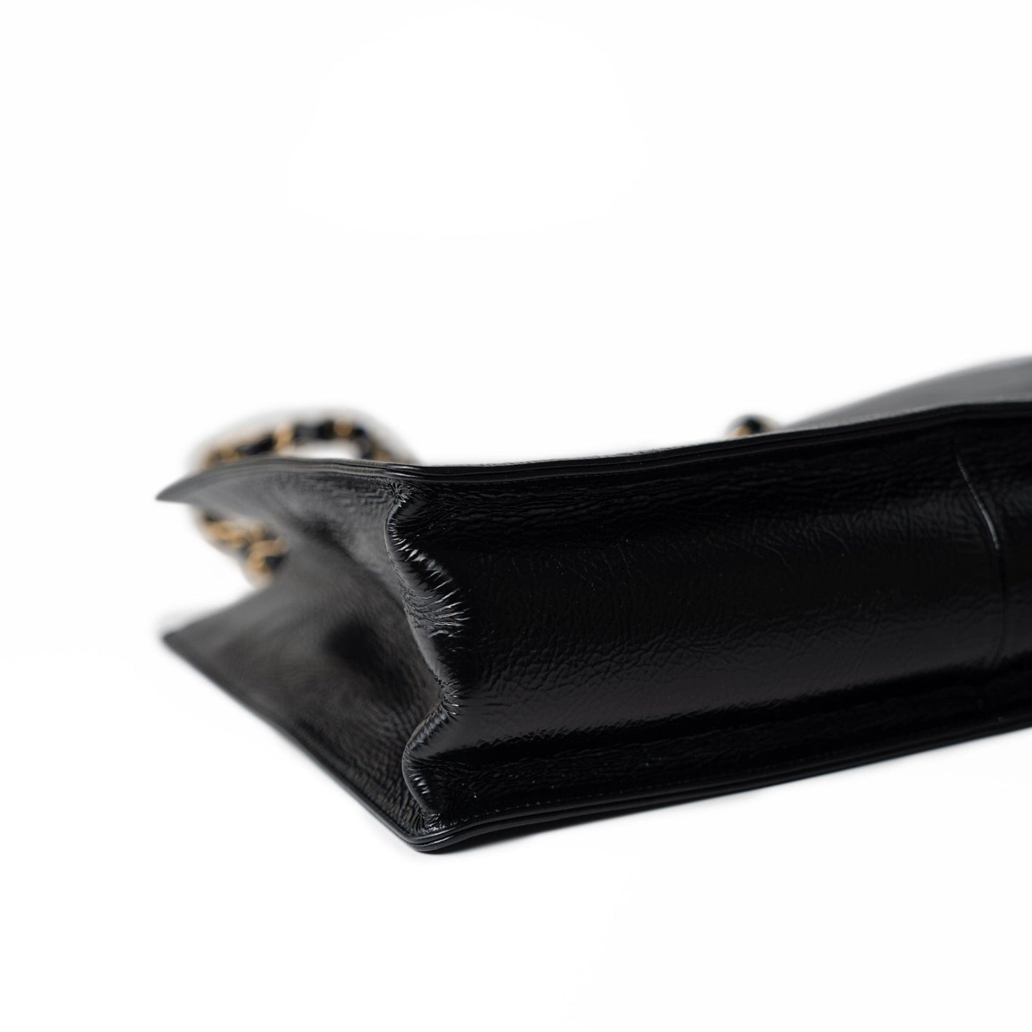 20A Large Black Leather Shopping Tote Antique Gold Hardware