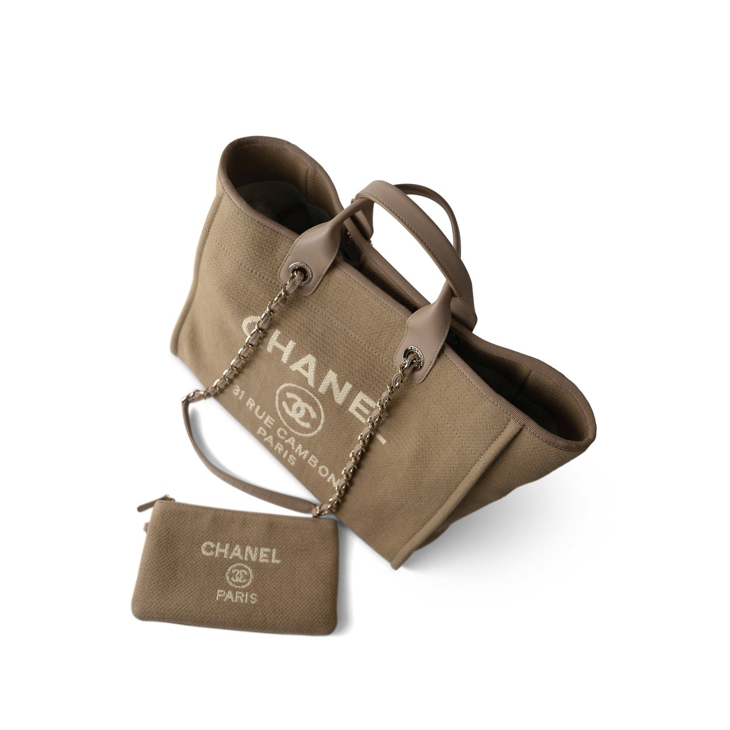 22A Dark Beige Deauville Tote Mixed Fibers and Calfskin Light Gold Hardware