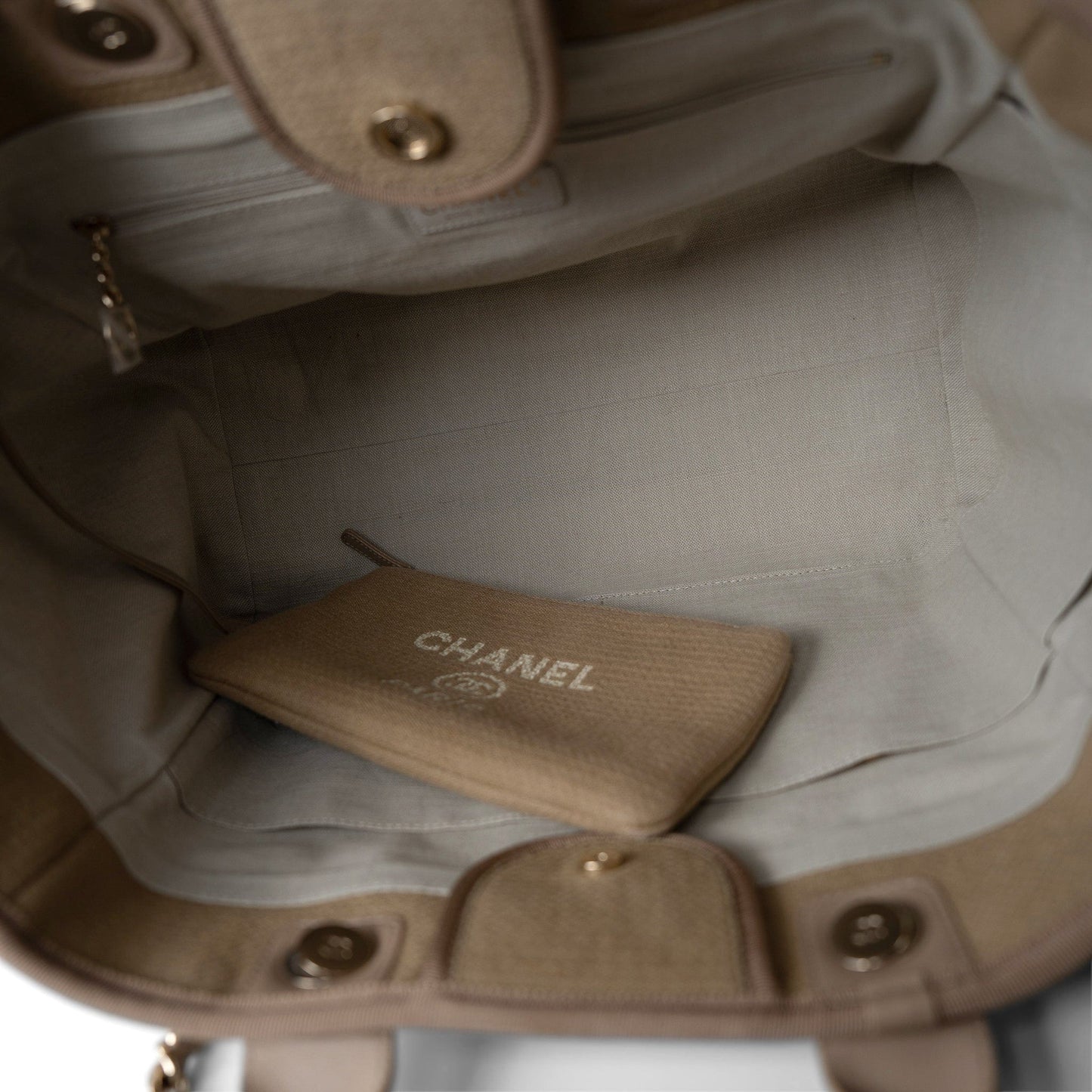 22A Dark Beige Deauville Tote Mixed Fibers and Calfskin Light Gold Hardware