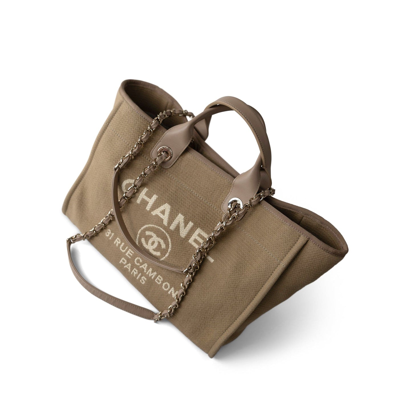 22A Dark Beige Deauville Tote Mixed Fibers and Calfskin Light Gold Hardware