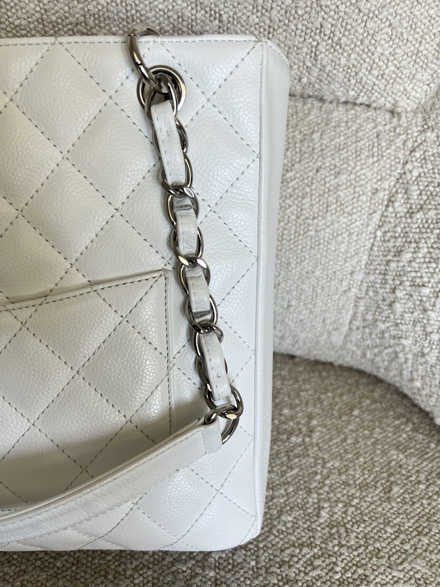 White Caviar Quilted Petite Shopping Tote
