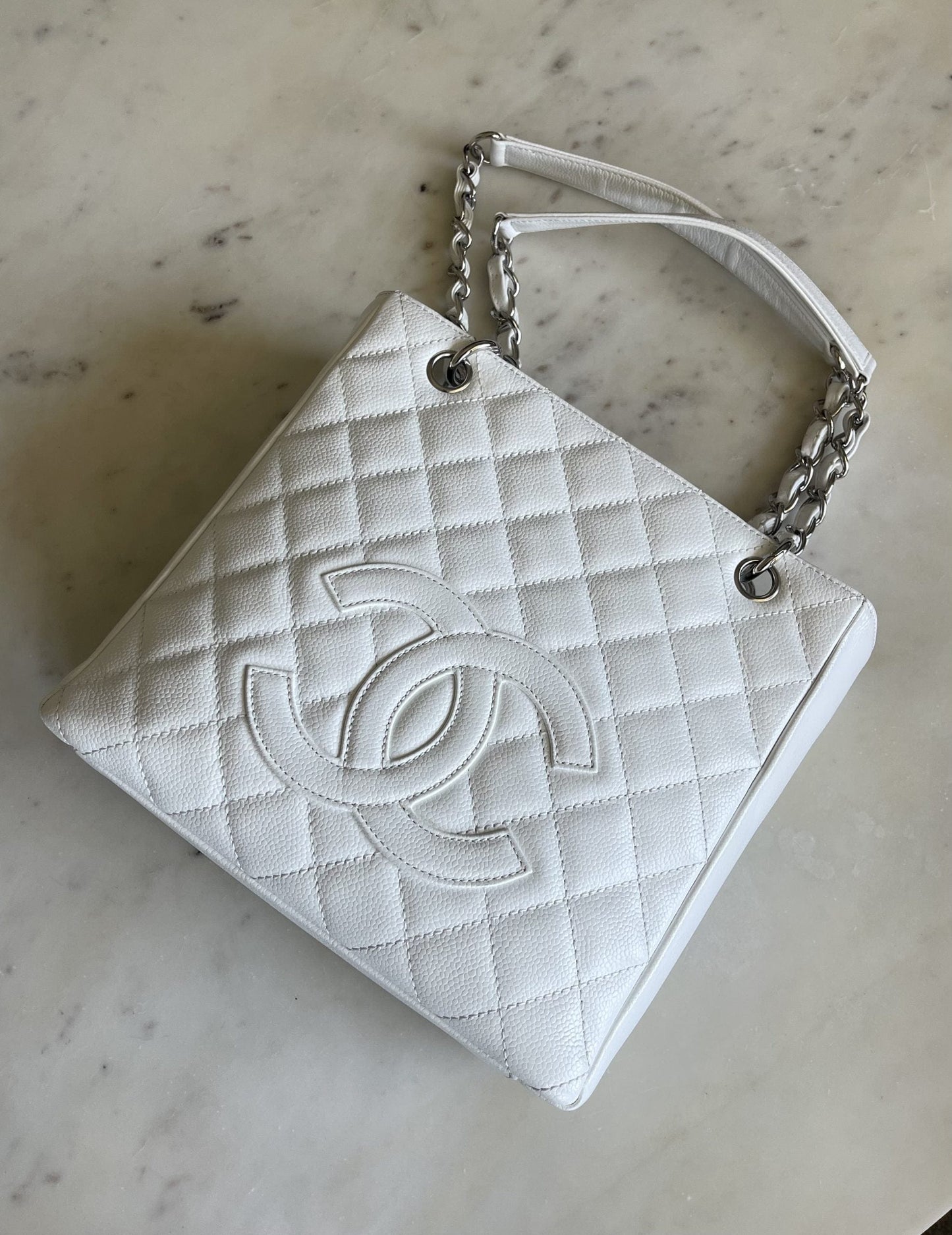 White Caviar Quilted Petite Shopping Tote