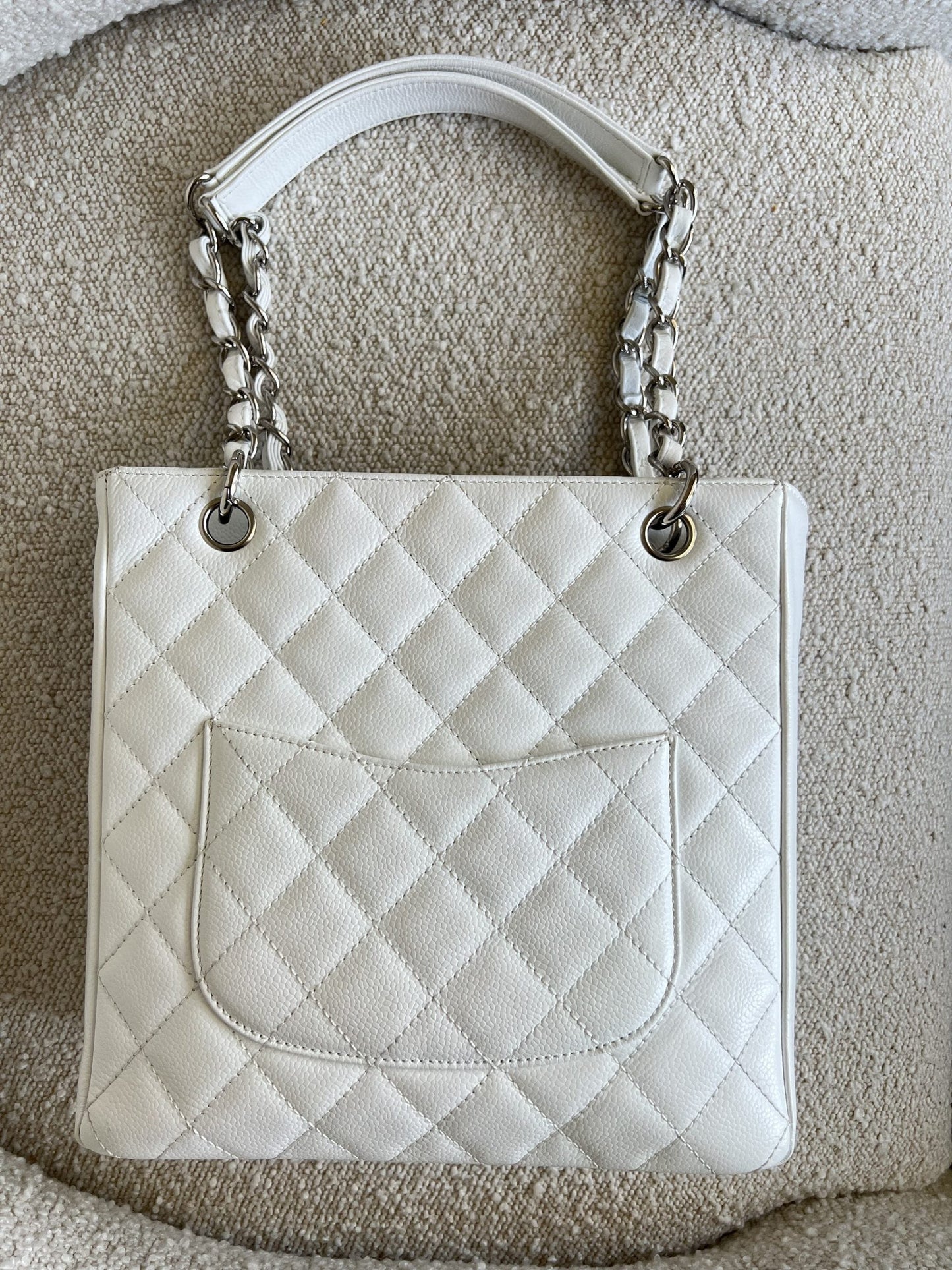 White Caviar Quilted Petite Shopping Tote