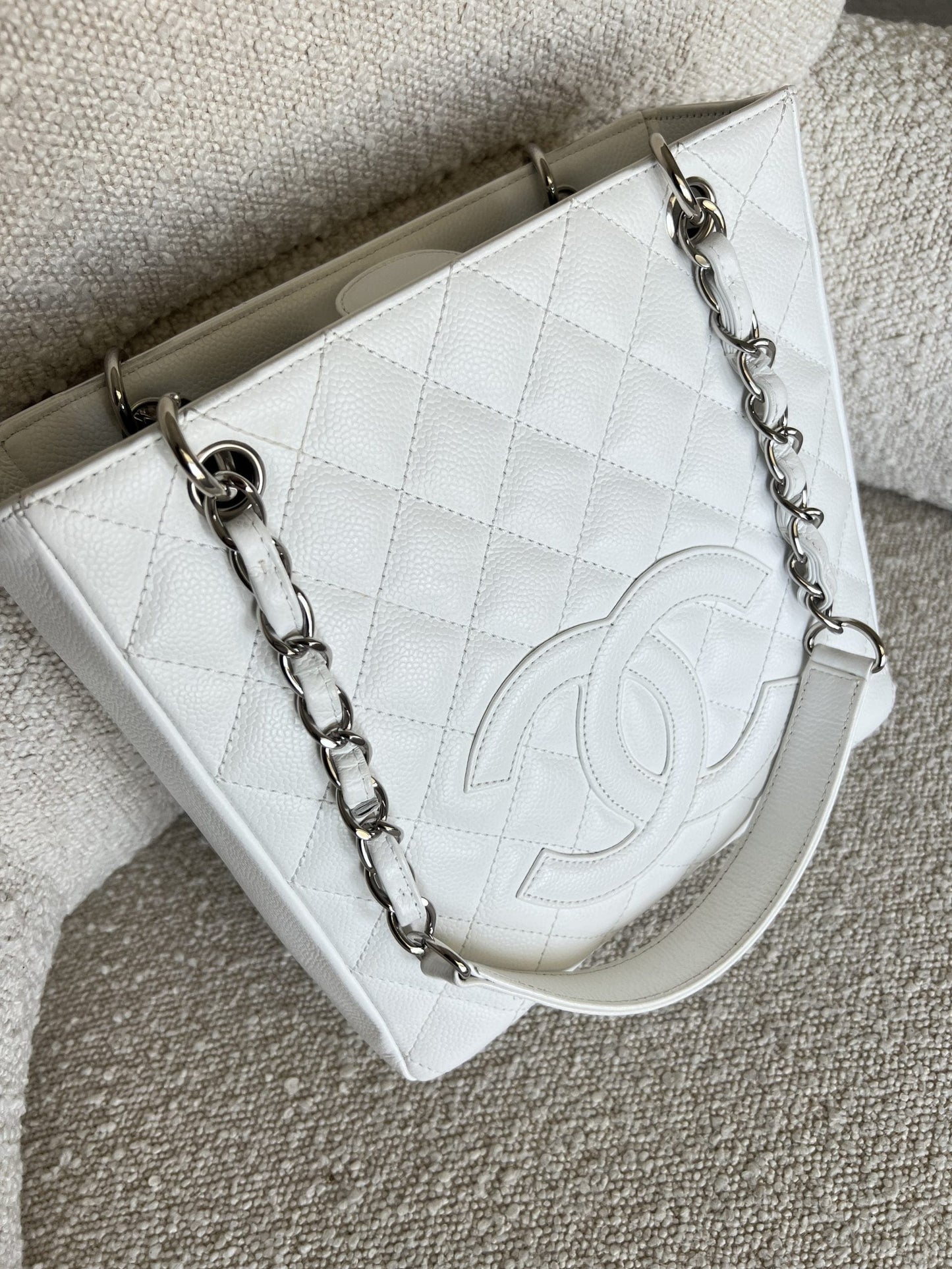 White Caviar Quilted Petite Shopping Tote