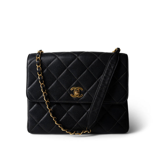 Vintage Black Caviar Quilted Square Flap Gold Hardware