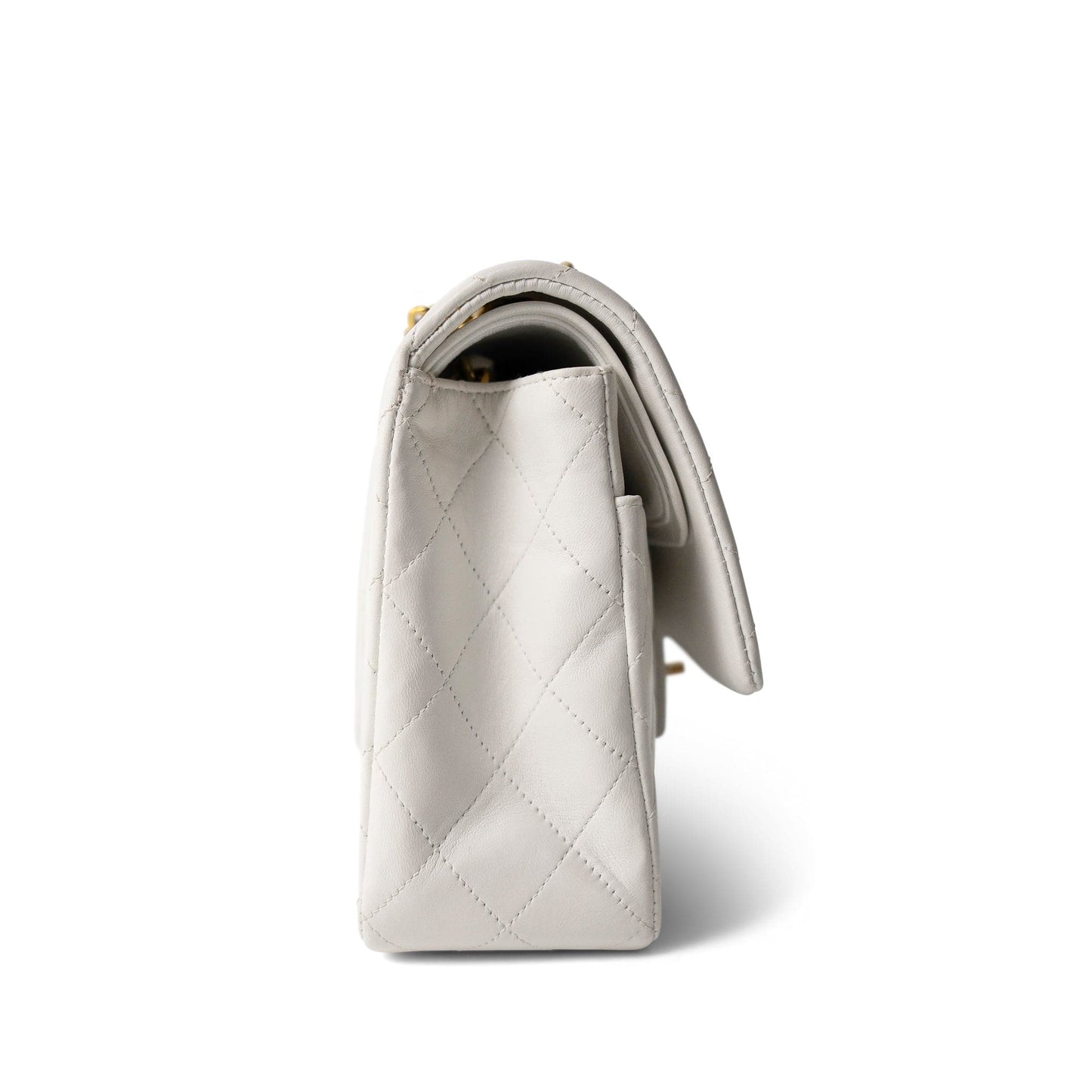 White Lambskin Quilted Medium Classic Flap Gold Hardware