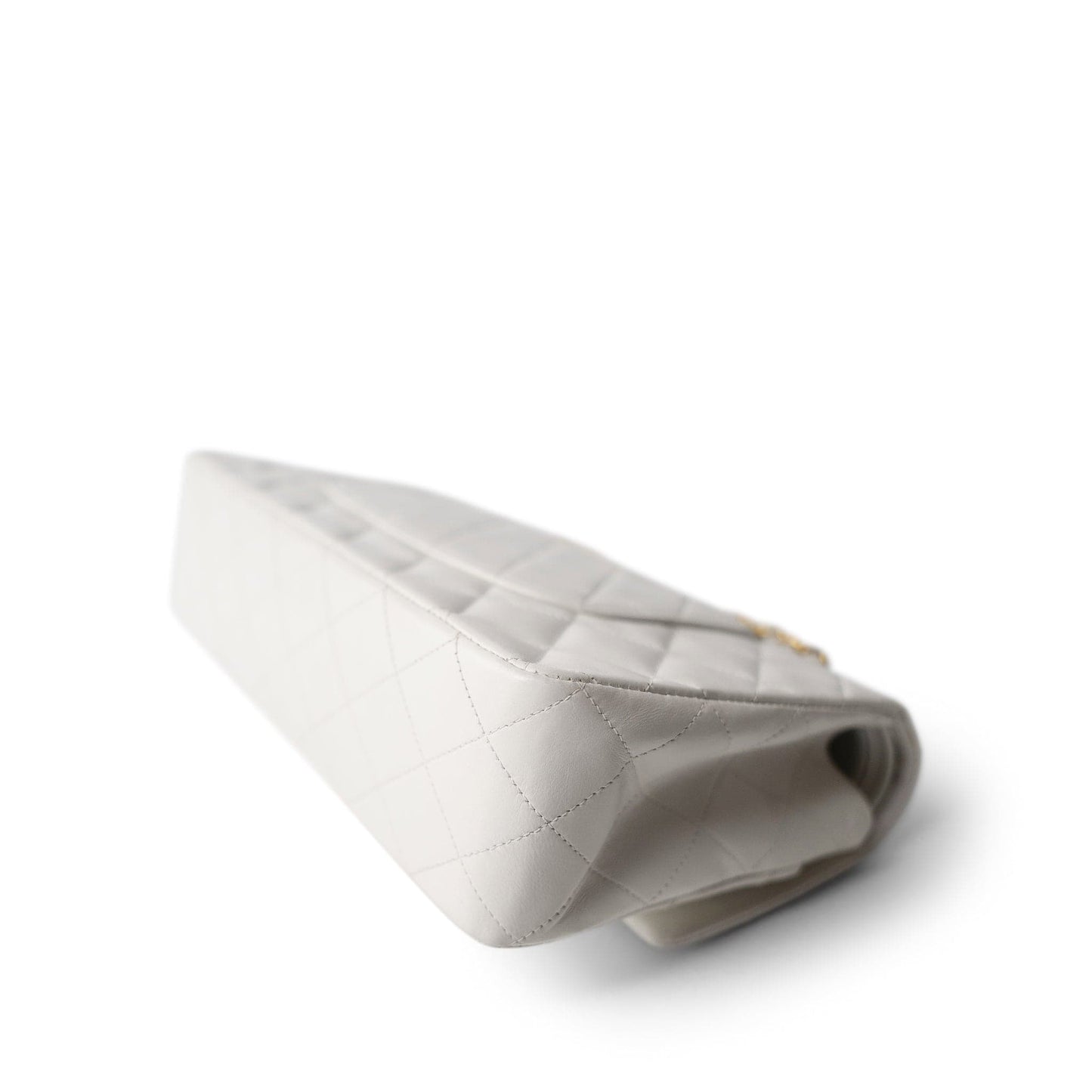White Lambskin Quilted Medium Classic Flap Gold Hardware