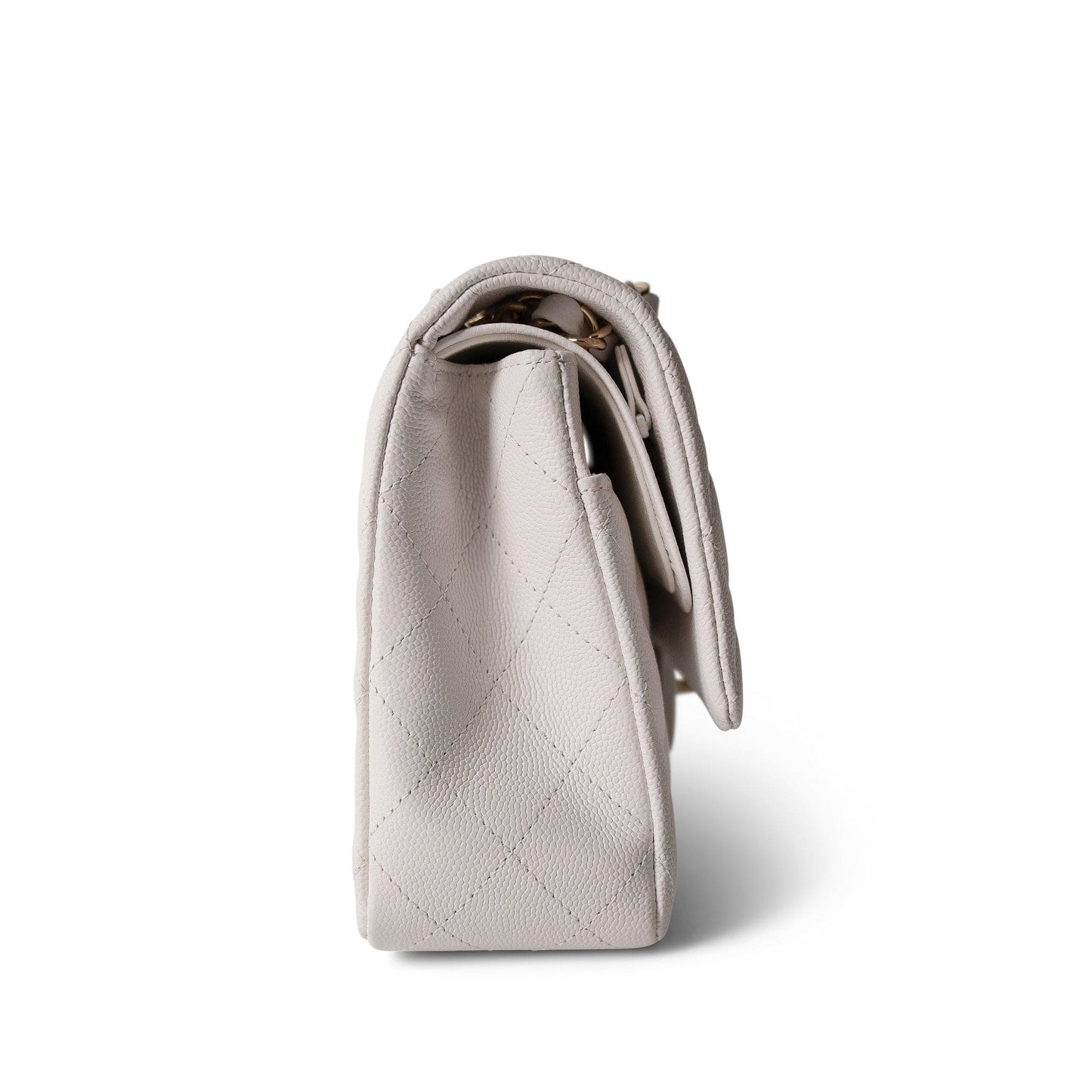 White Caviar Quilted Classic Flap Medium Light Gold Hardware
