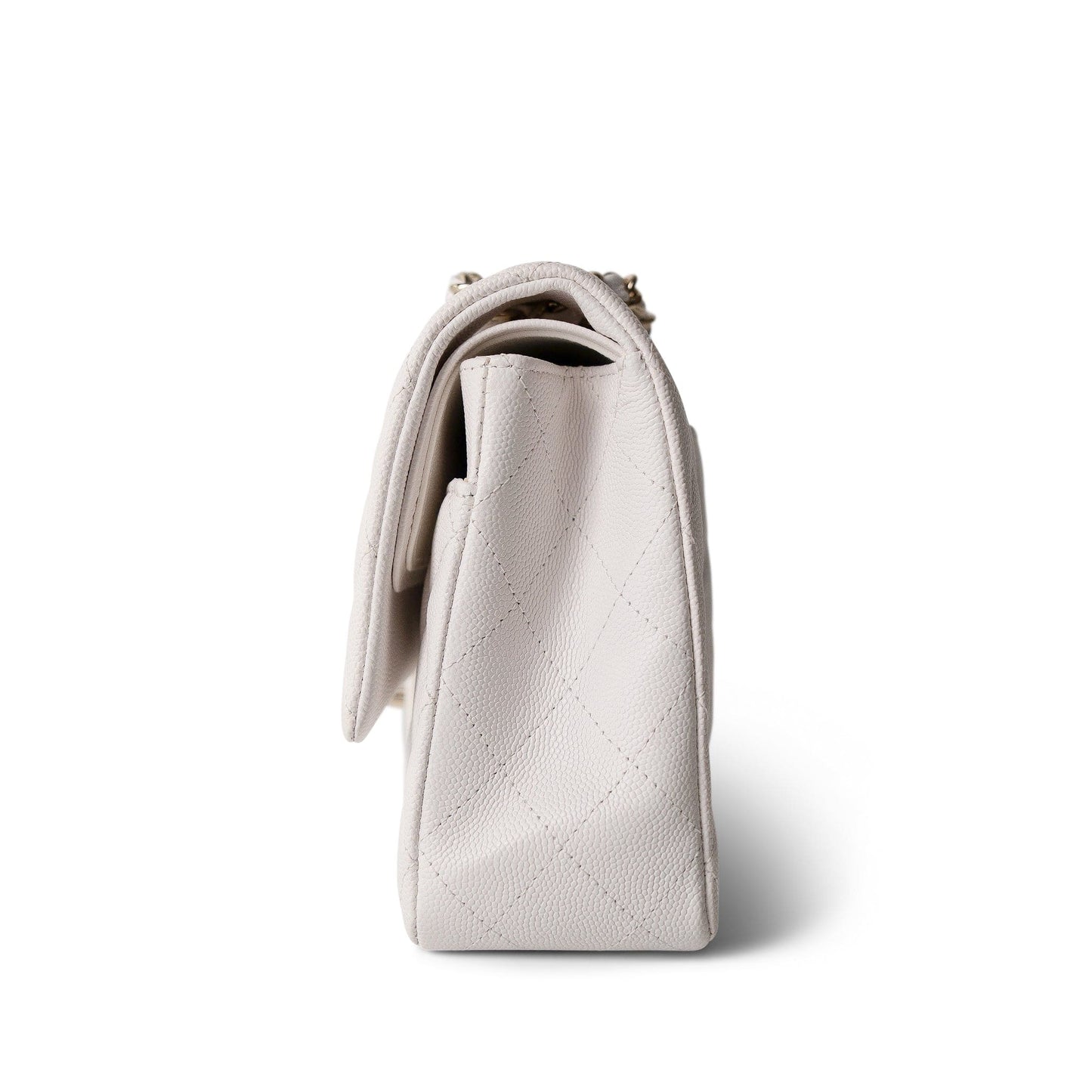 White Caviar Quilted Classic Flap Medium Light Gold Hardware