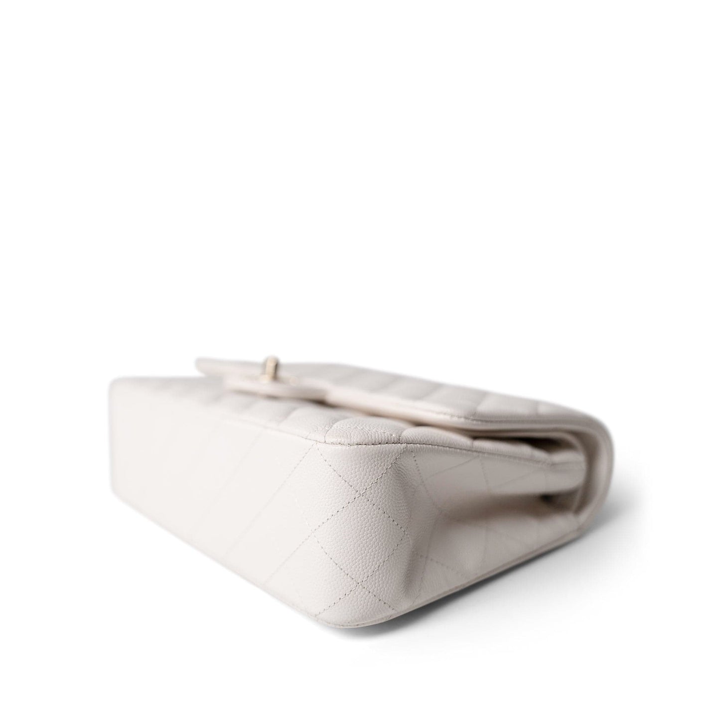 White Caviar Quilted Medium Classic Flap Light Gold Hardware