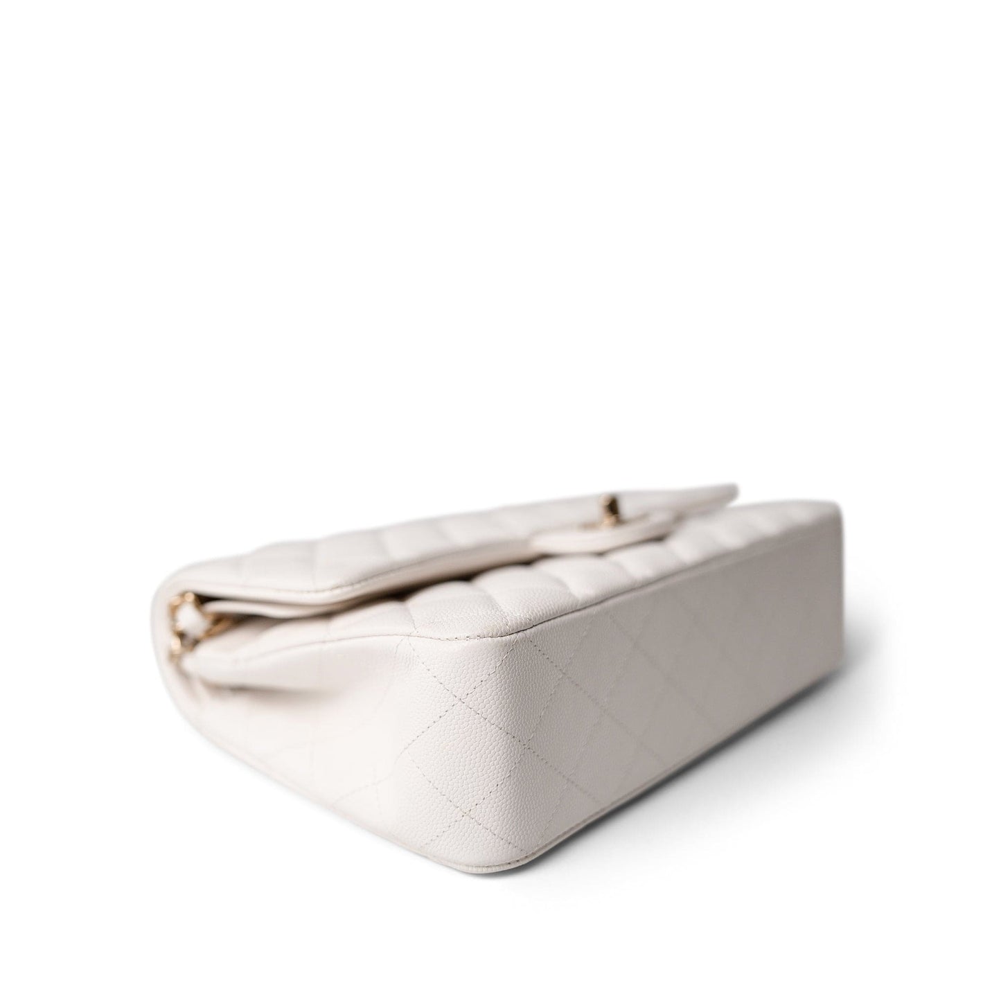 White Caviar Quilted Medium Classic Flap Light Gold Hardware