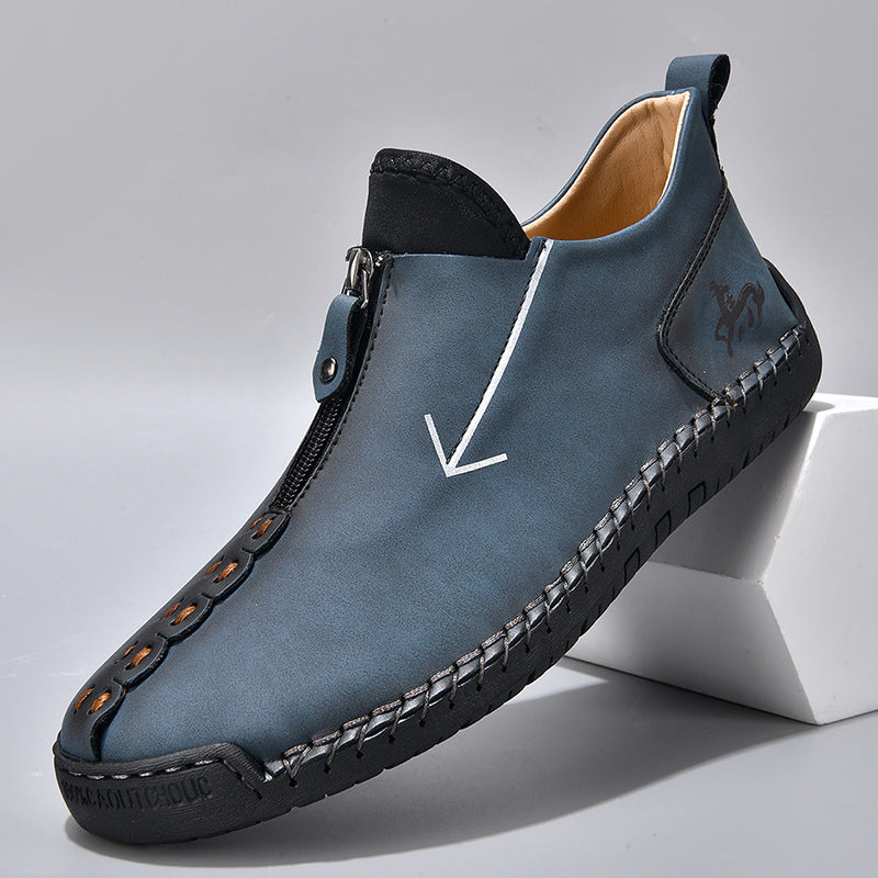 Men's Leather Zipper Hand-stitched Boots
