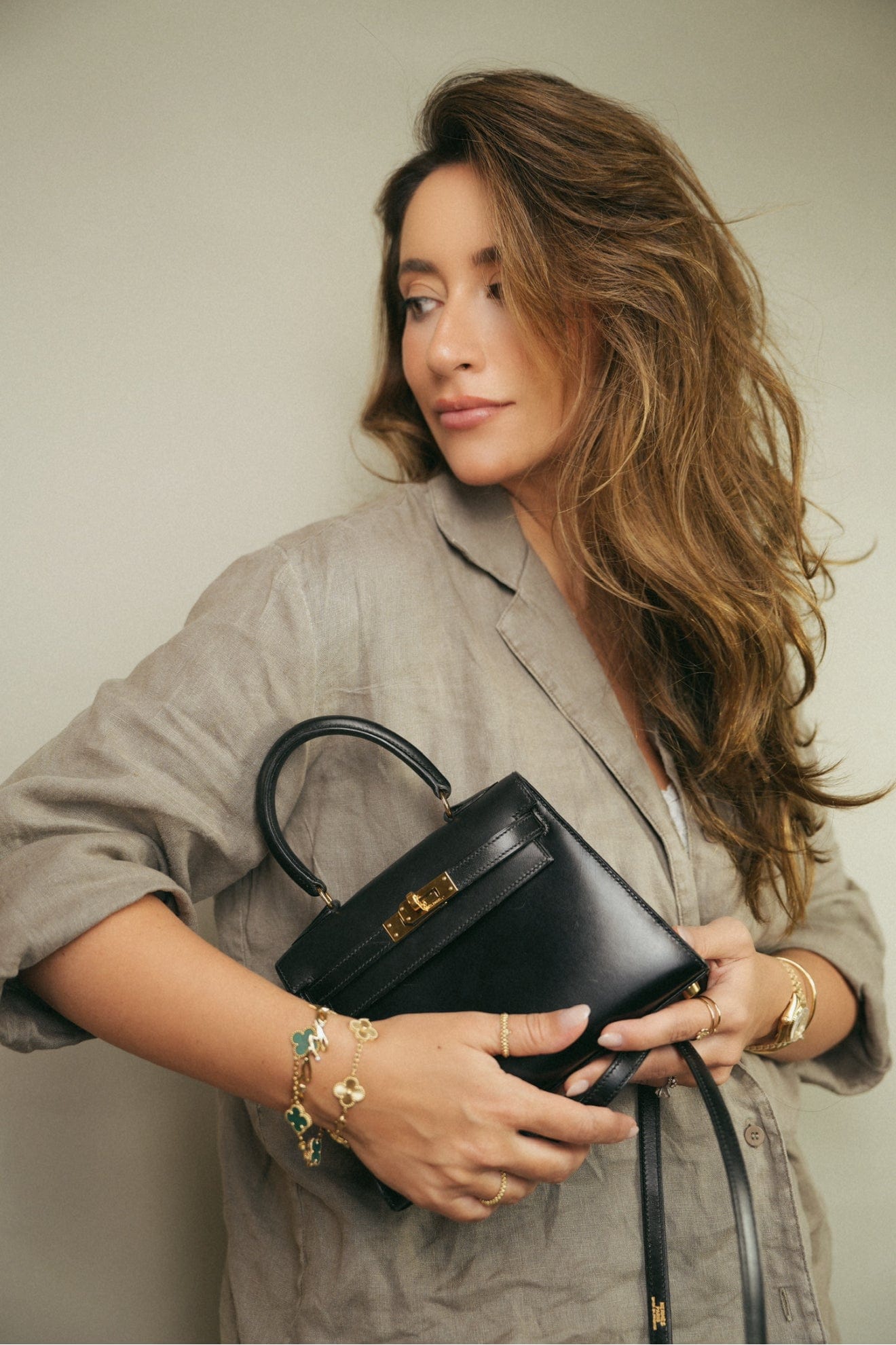 Vintage Mini Kelly Black Box Calfskin Gold Plated (U) Stamp