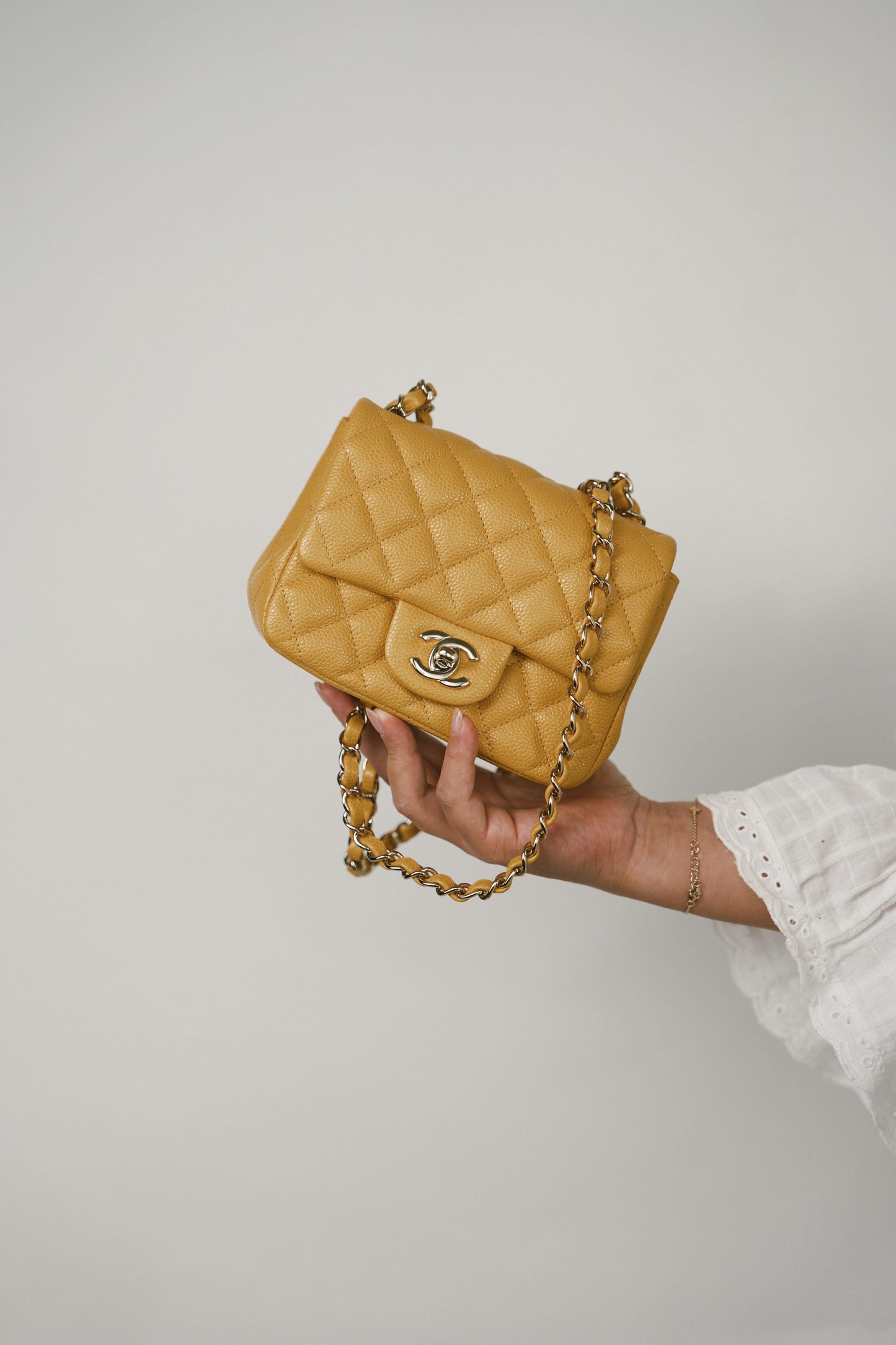 18S Yellow Caviar Quilted Mini Square Flap LGHW