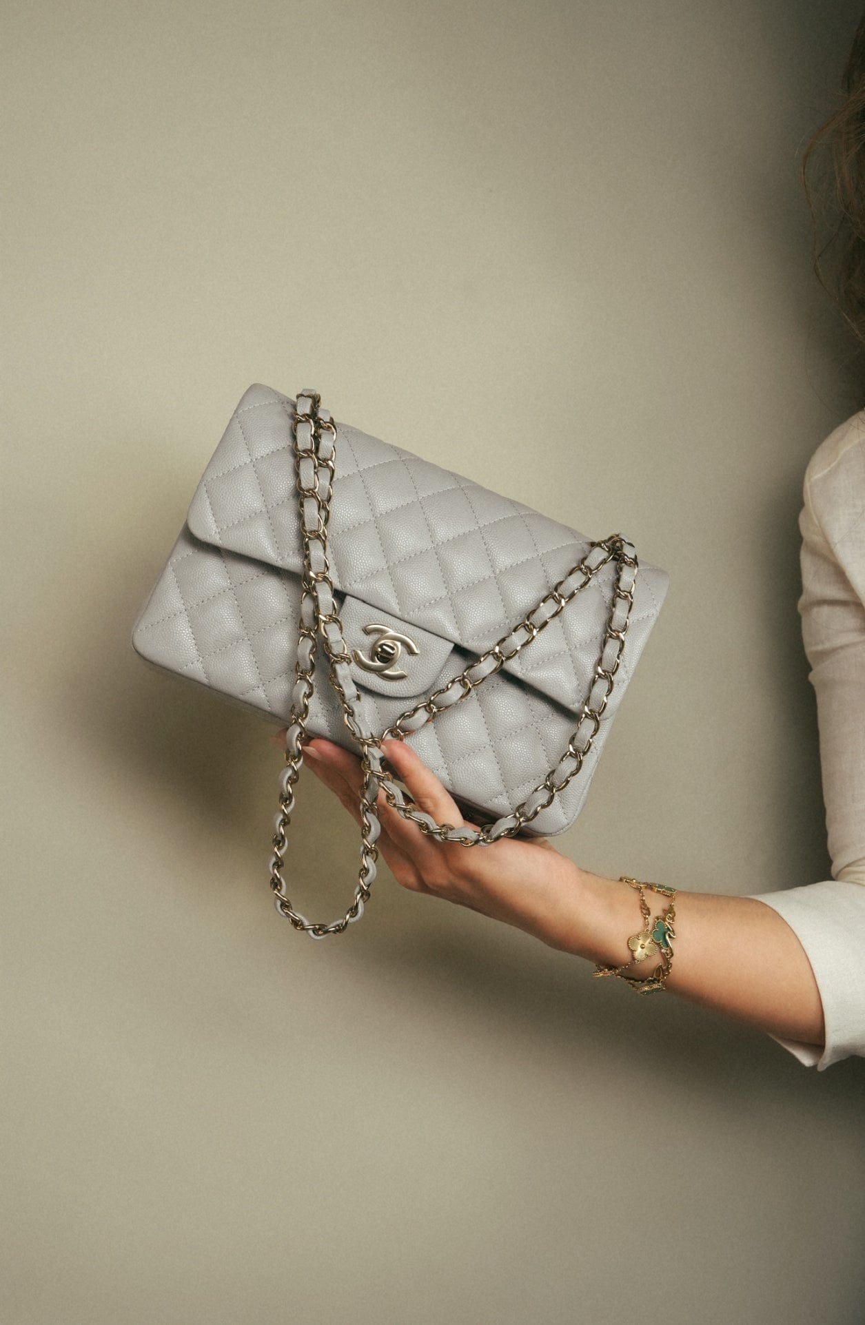 21A Grey Caviar Quilted Classic Flap Small LGHW