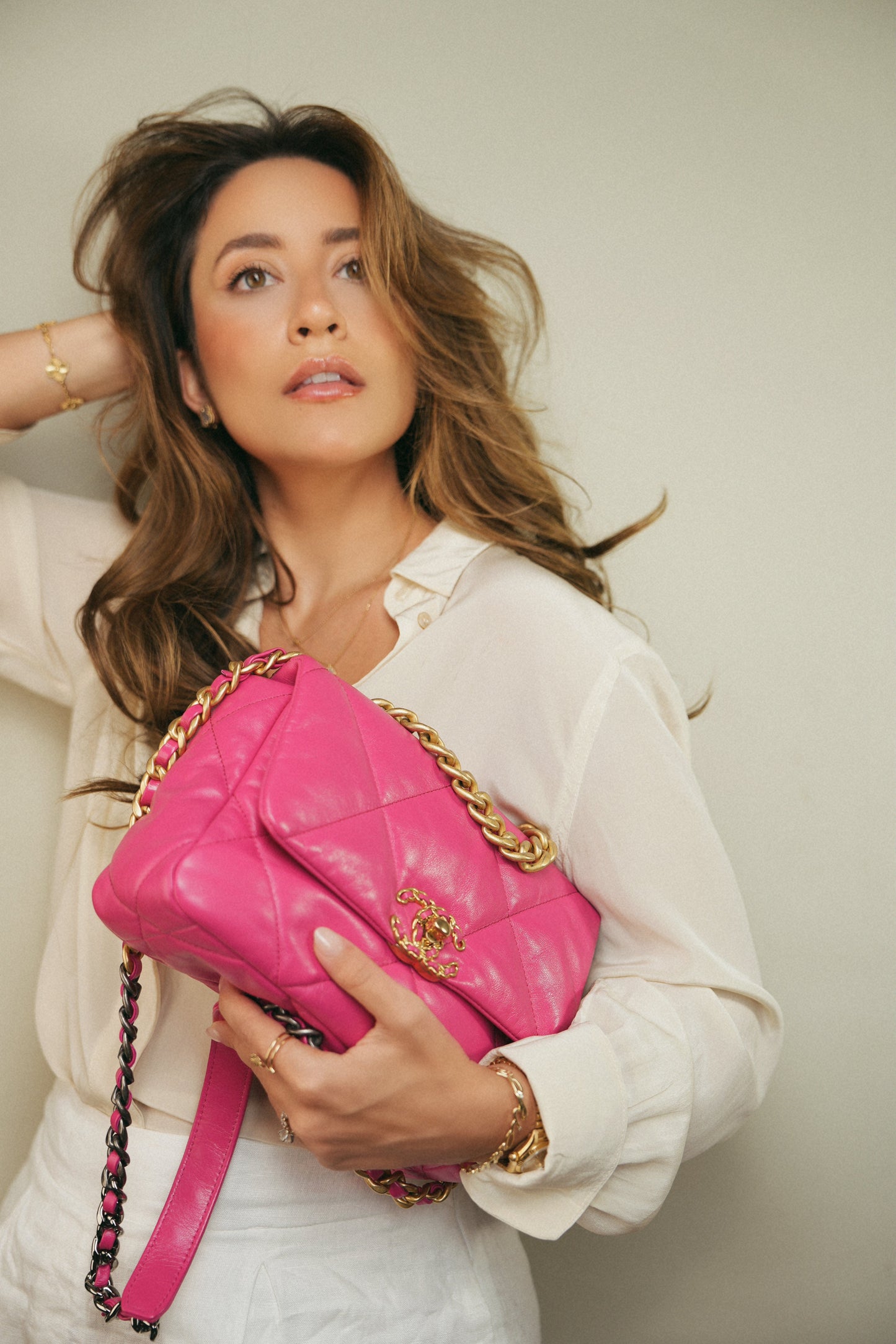 20A Pink Goatskin Quilted 19 Flap Small Mixed Hardware