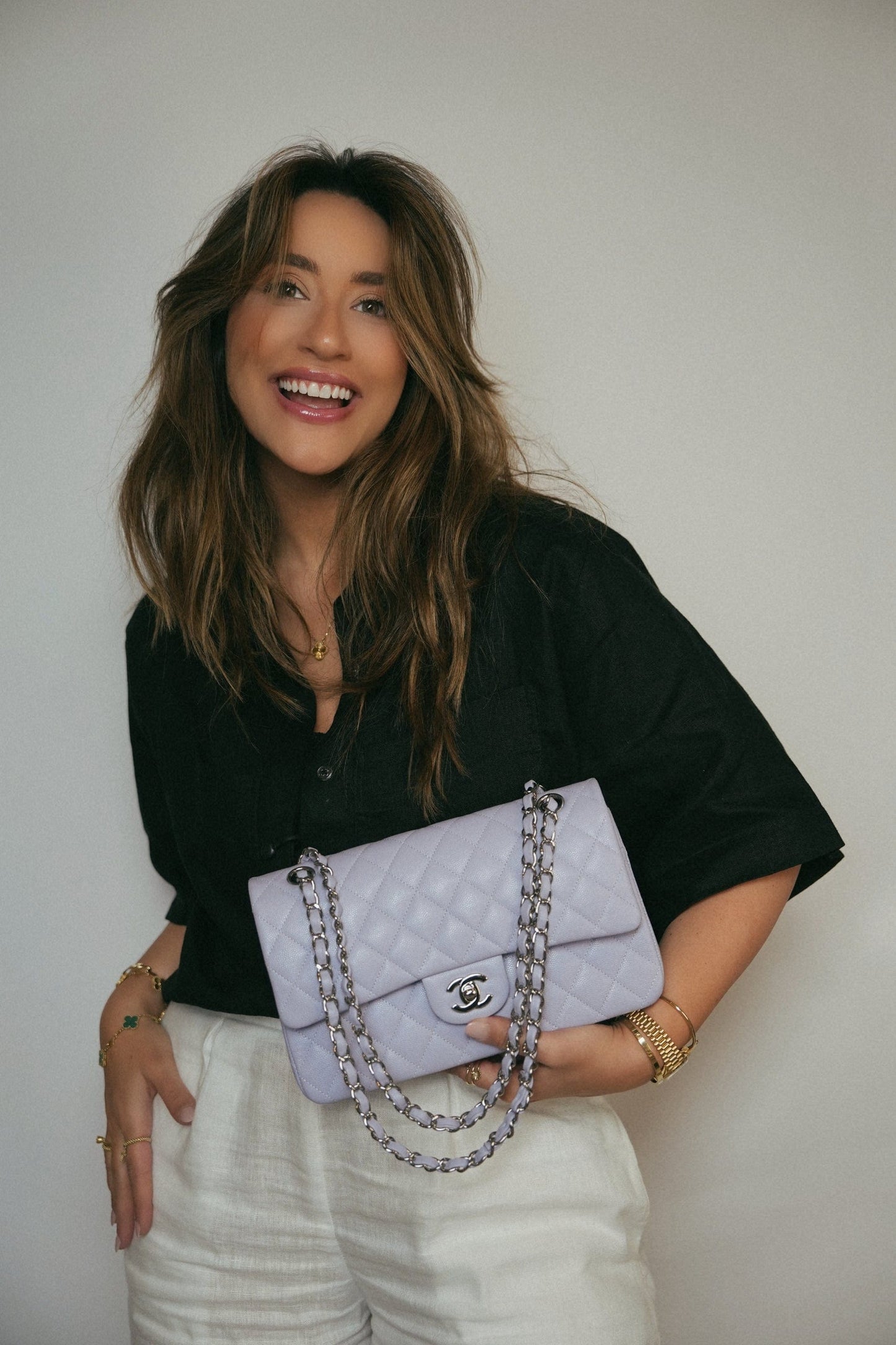 21K Light Purple/ Lilac Caviar Quilted Classic Flap Medium Silver Hardware