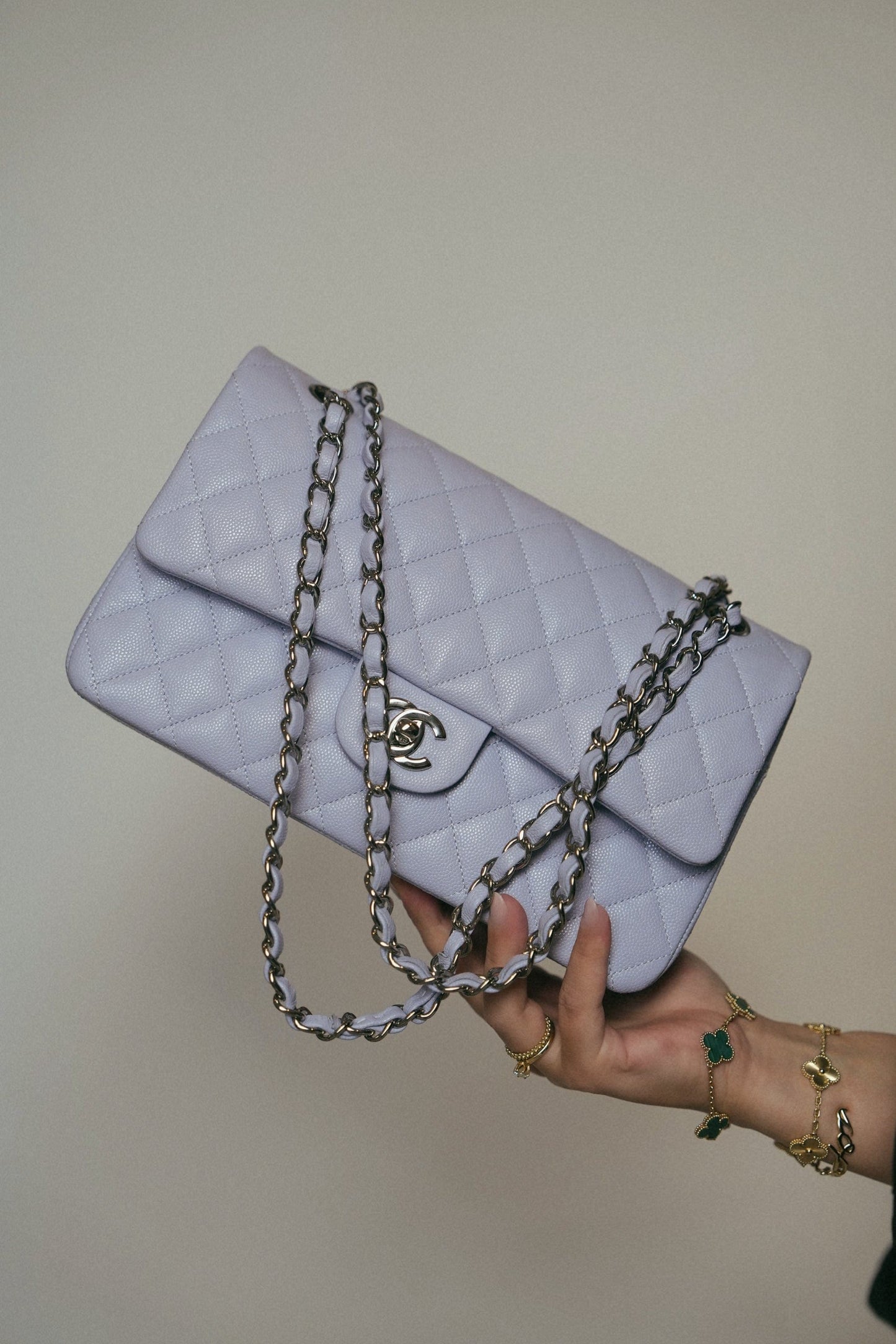 21K Light Purple/ Lilac Caviar Quilted Classic Flap Medium Silver Hardware