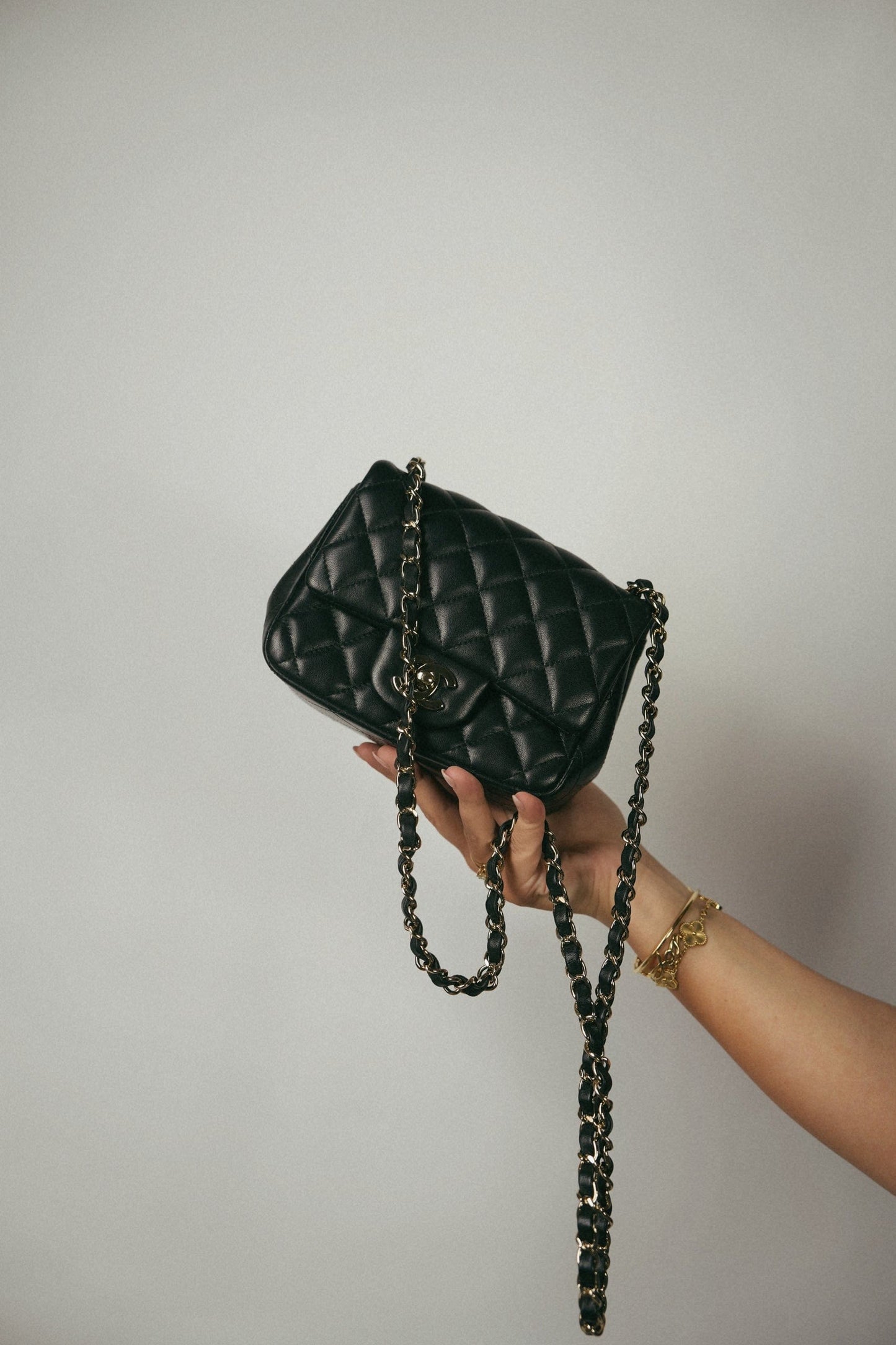 21P Black Lambskin Quilted Mini Square Flap LGHW