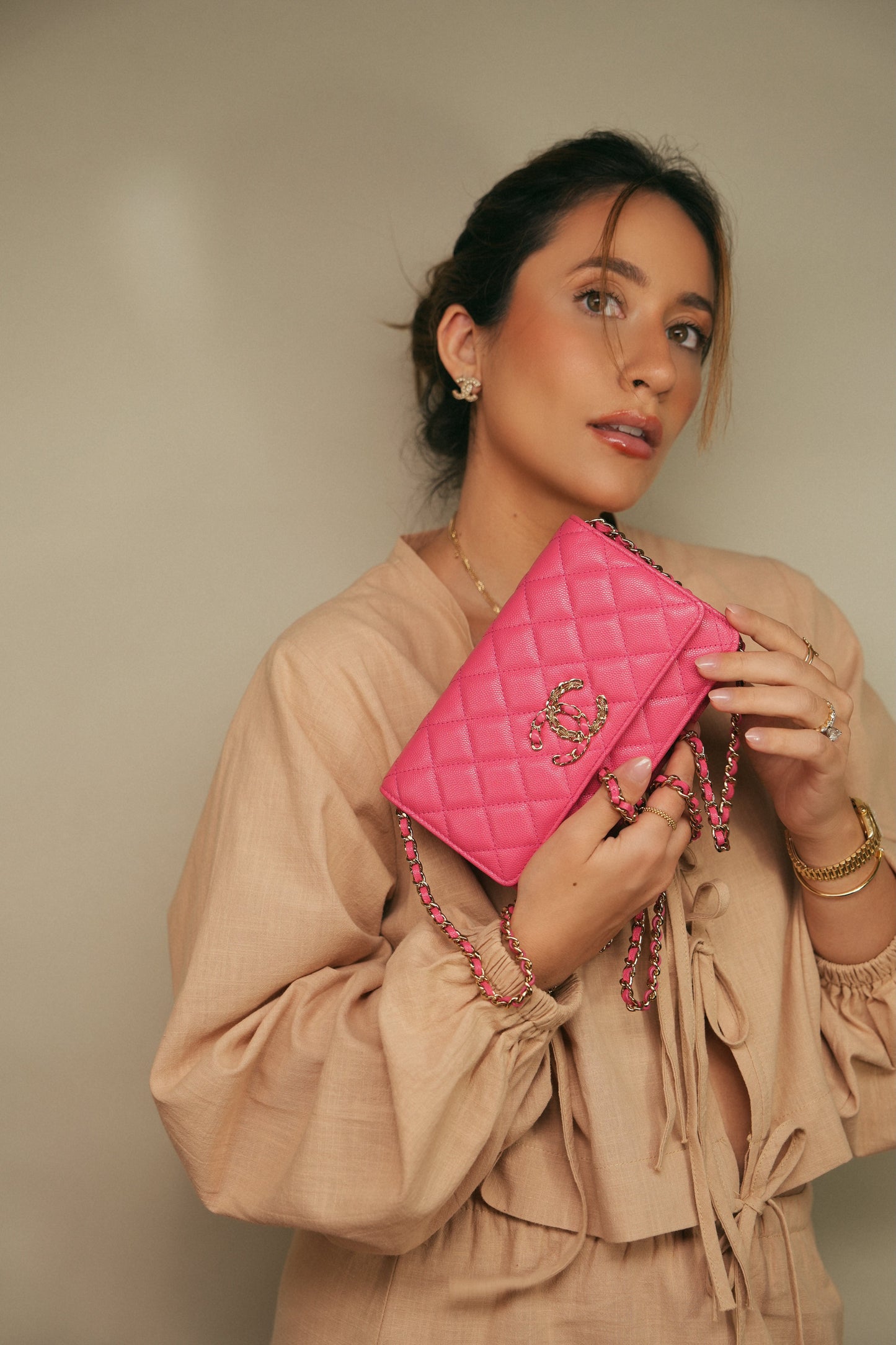 20K Pink Caviar Quilted Wallet on Chain WOC LGHW