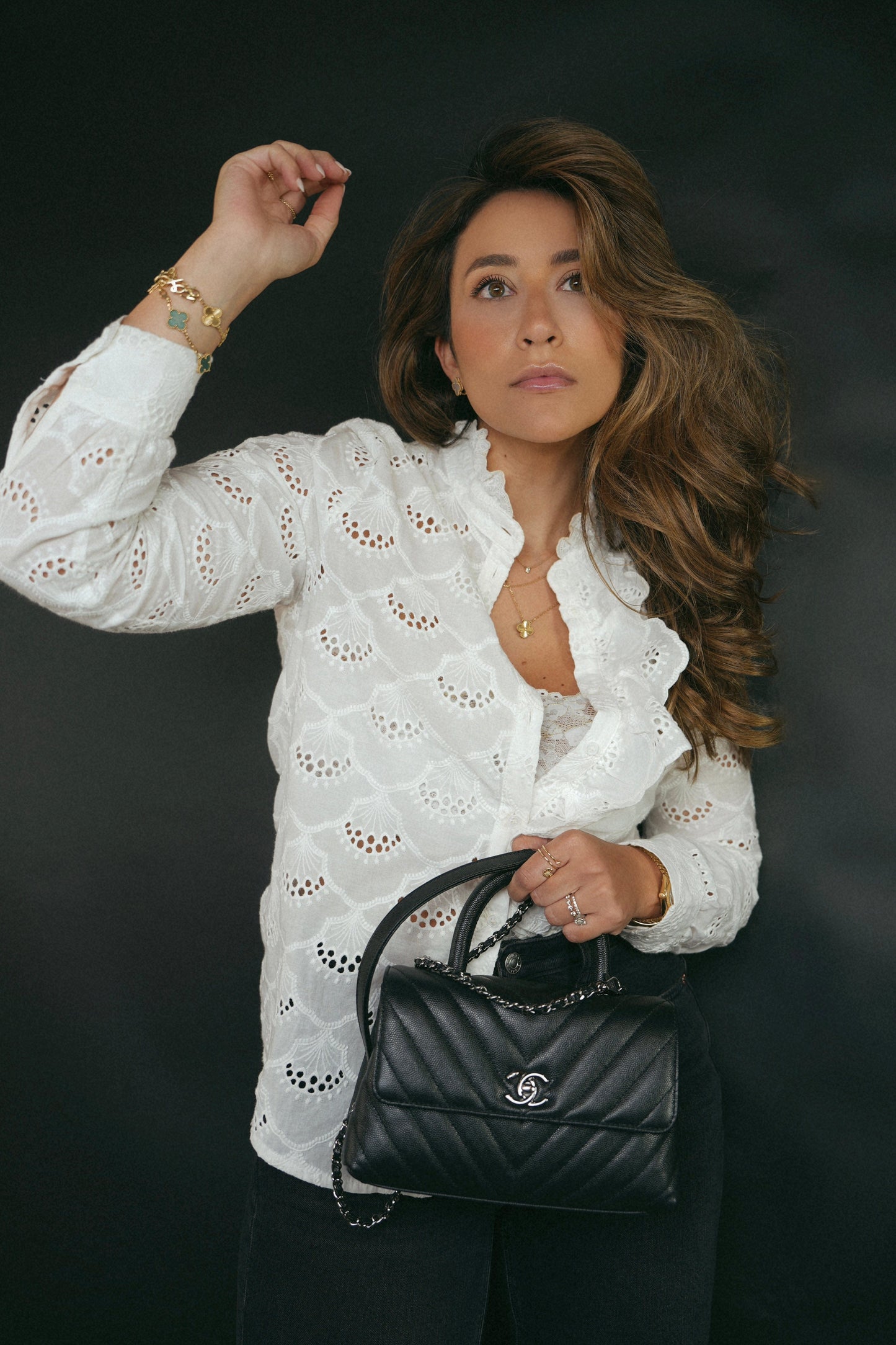 19K Black Caviar Chevron Quilted Small Coco Handle Ruthenium Hardware