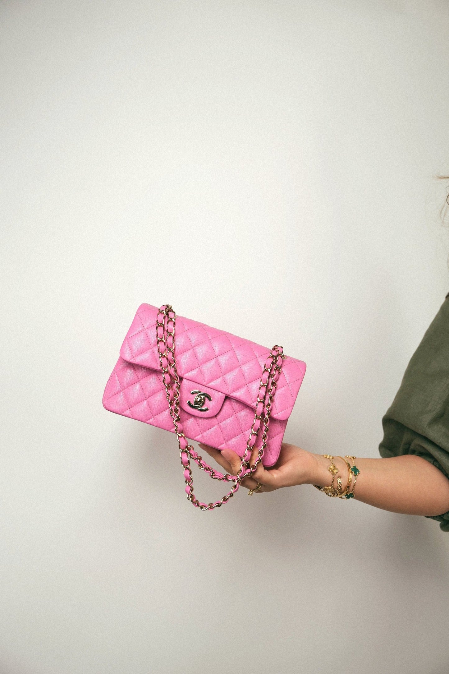 21P Pink Caviar Quilted Classic Flap Small LGHW