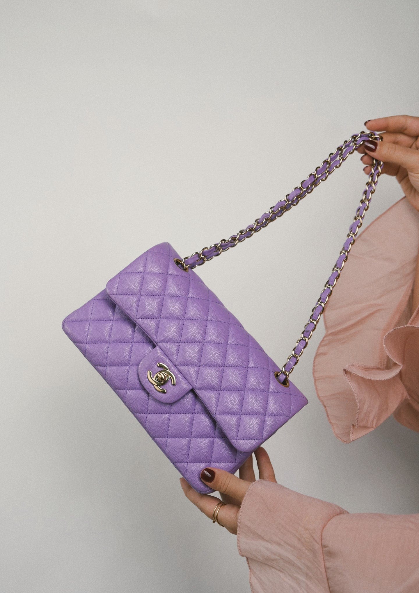 20S Purple Caviar Quilted Classic Flap Small Light Gold Hardware