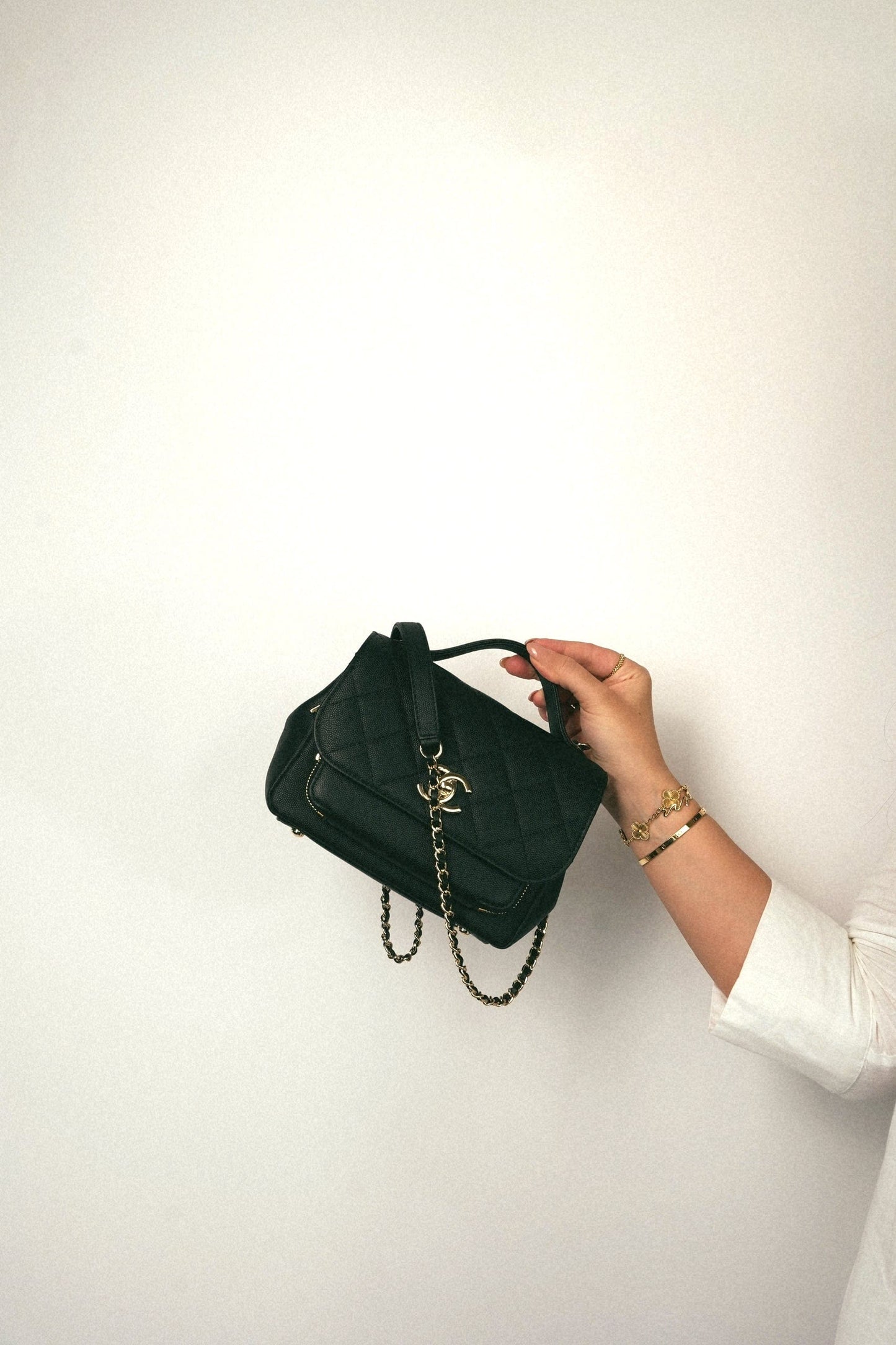 20B Black Caviar Quilted Business Affinity Flap Small Light Gold Hardware