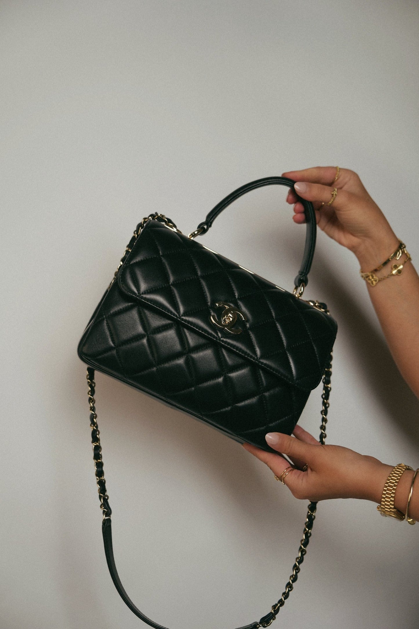 21S Black Lambskin Quilted Small Trendy CC Light Gold Hardware