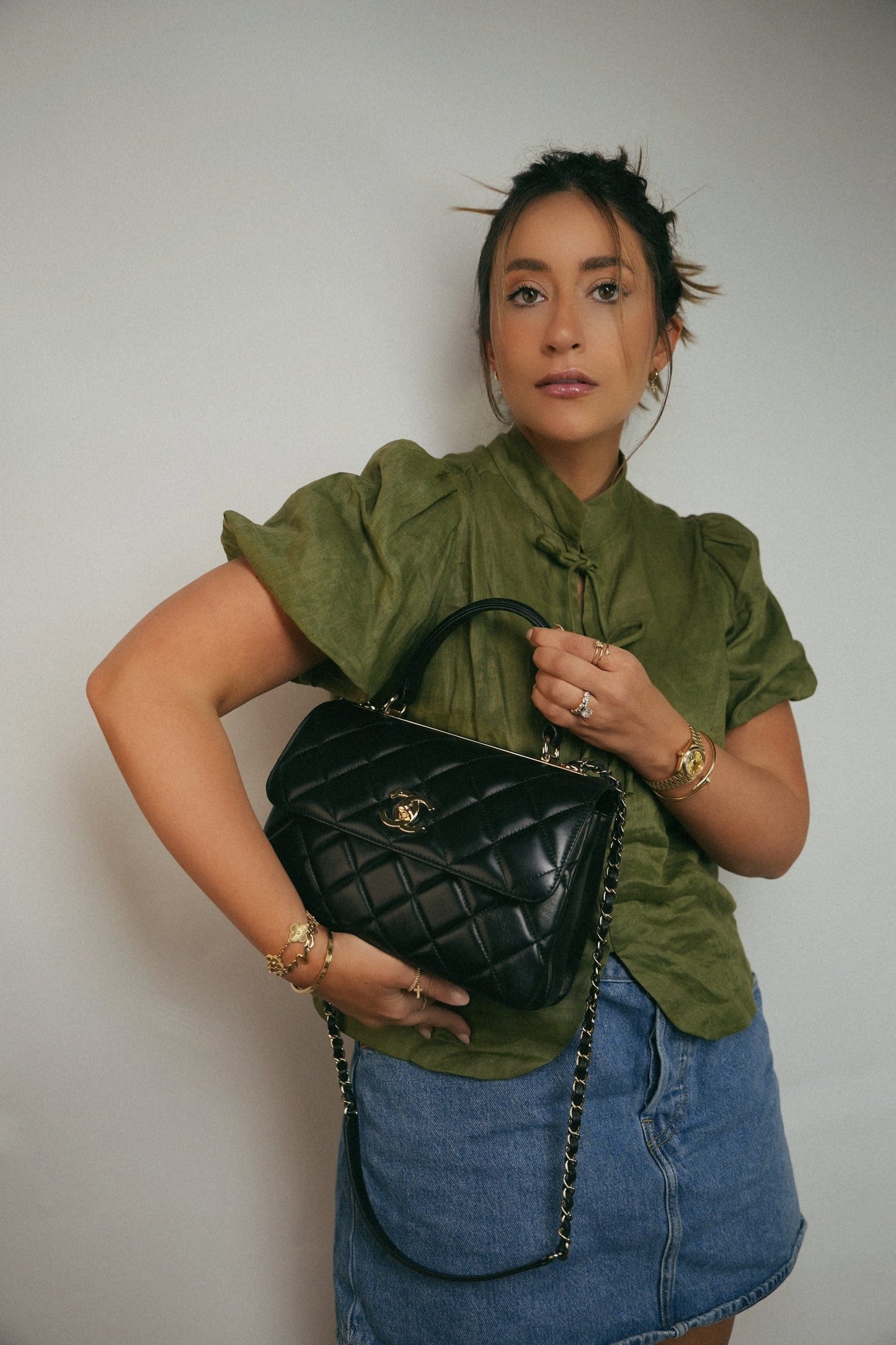 21S Black Lambskin Quilted Small Trendy CC Light Gold Hardware