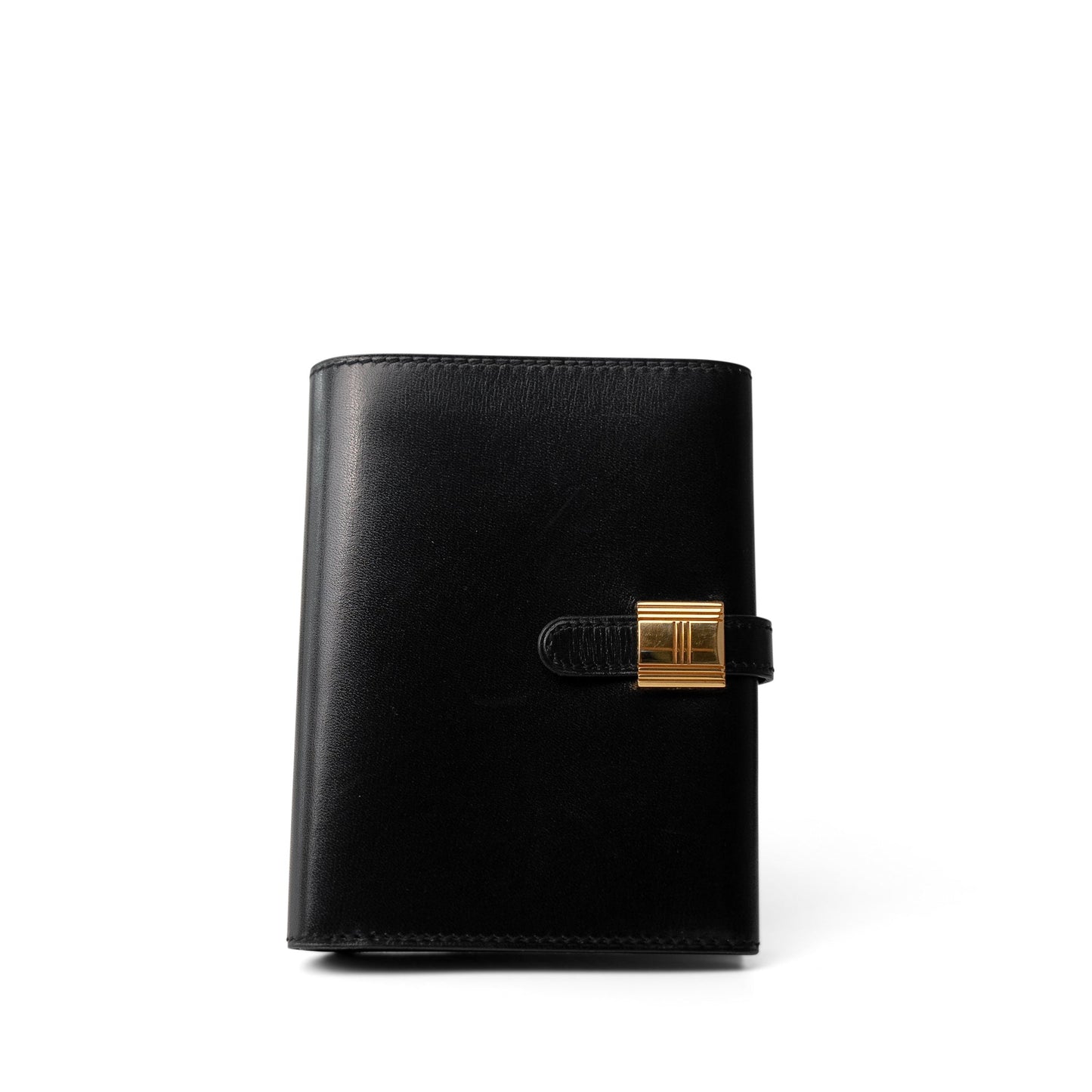 Vintage Kelly 28 Black Box Calfskin Gold Plated X Circle Stamp w/ Wallet