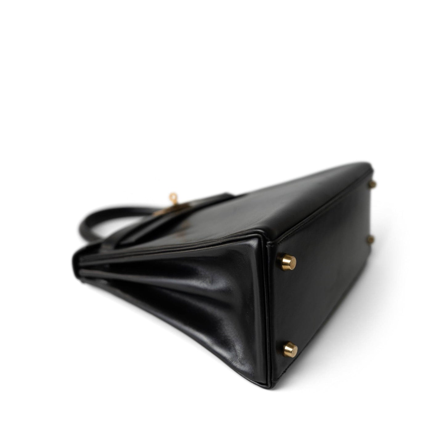 Vintage Kelly 28 Black Box Calfskin Gold Plated X Circle Stamp w/ Wallet