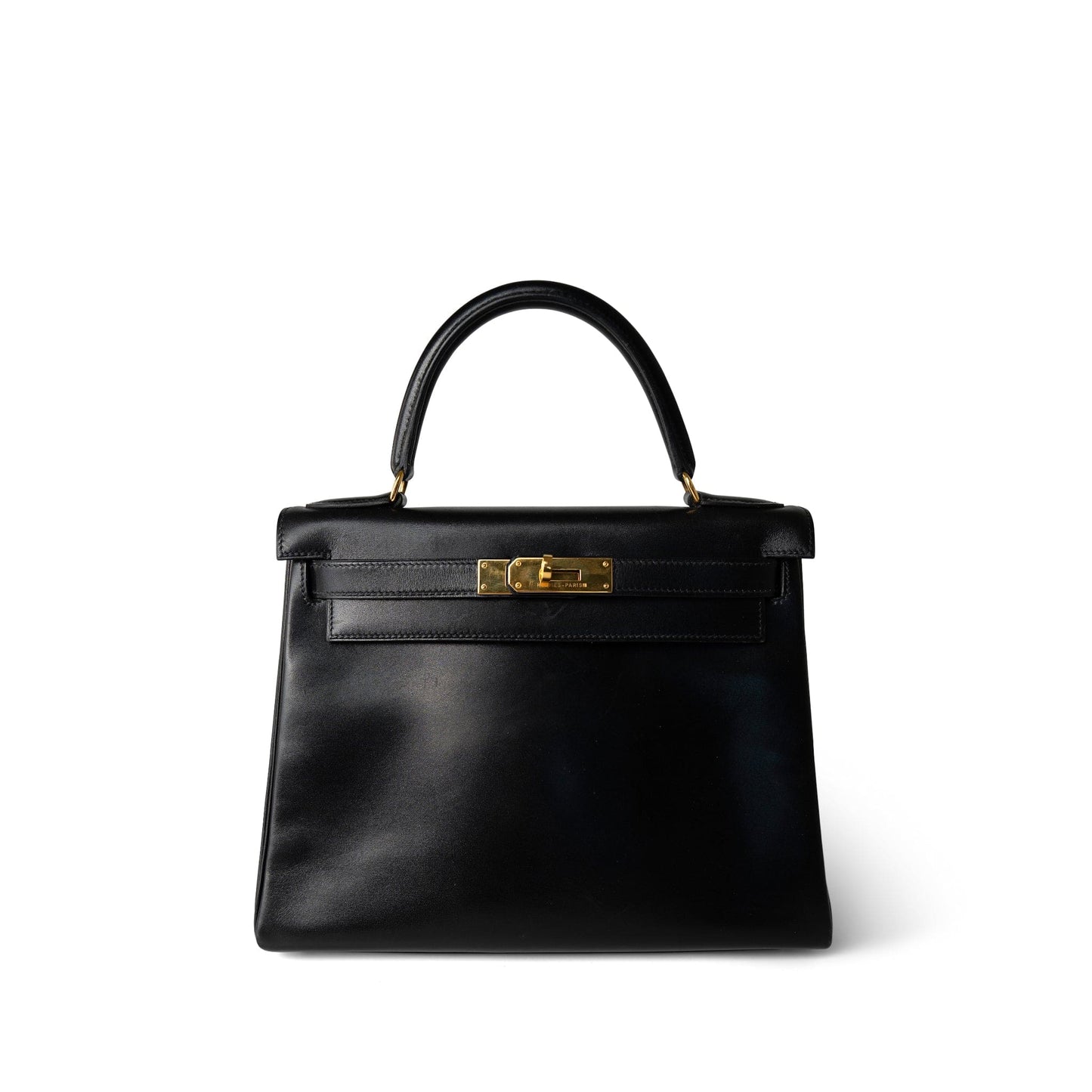 Vintage Kelly 28 Black Box Calfskin Gold Plated X Circle Stamp w/ Wallet