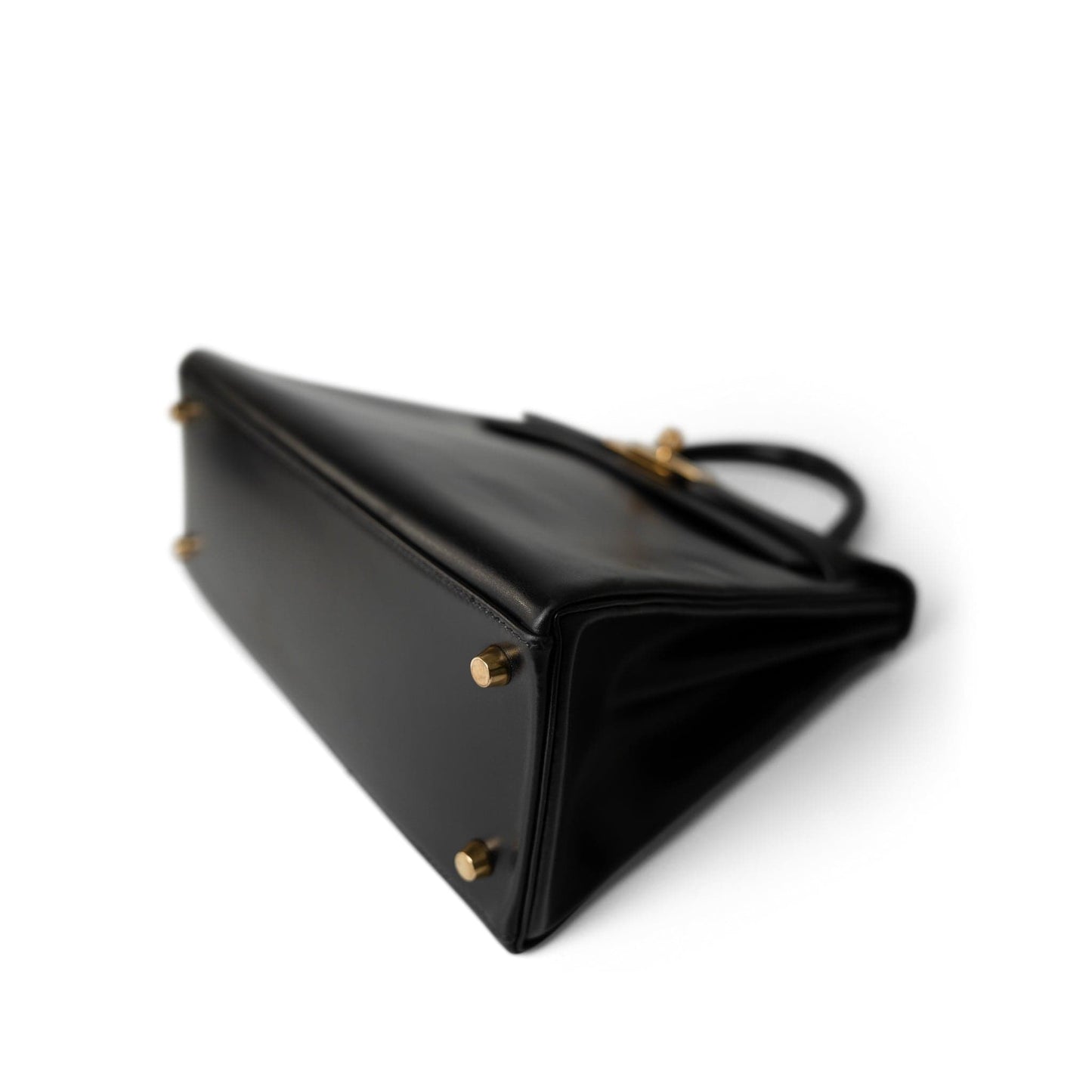 Vintage Kelly 28 Black Box Calfskin Gold Plated X Circle Stamp w/ Wallet