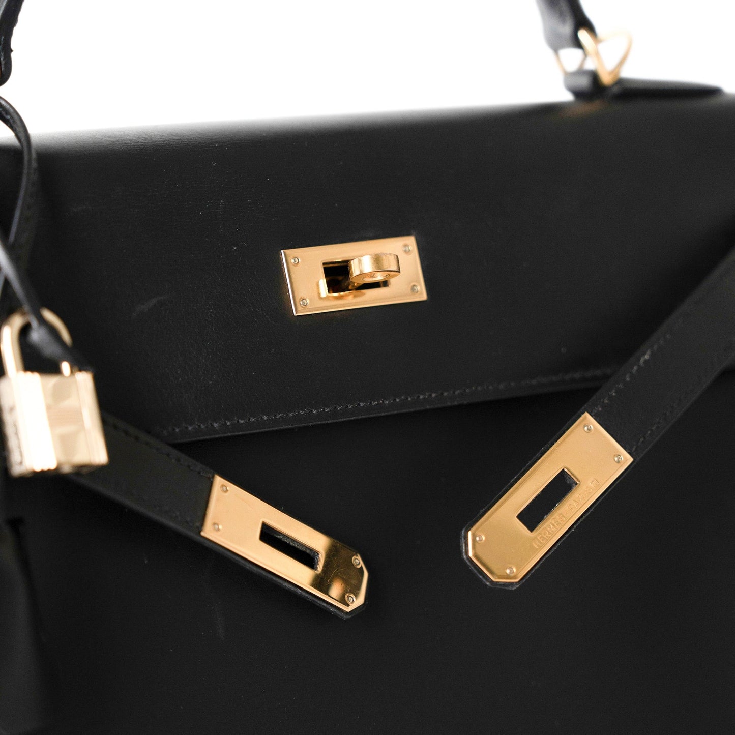 Vintage Kelly Retourne 28 Black Box Calfskin Gold Plated ￼C Square Stamp