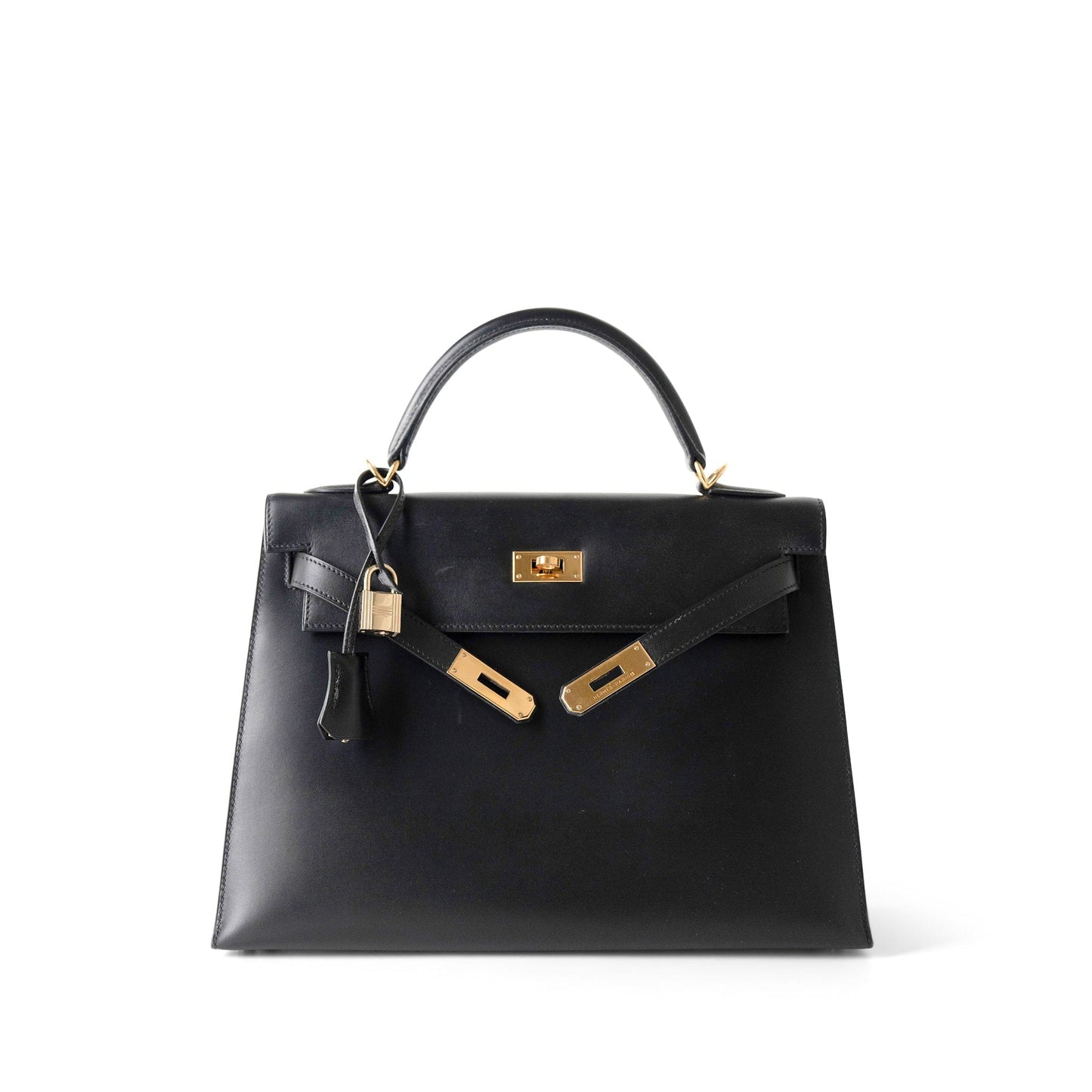 Vintage Kelly Retourne 28 Black Box Calfskin Gold Plated ￼C Square Stamp