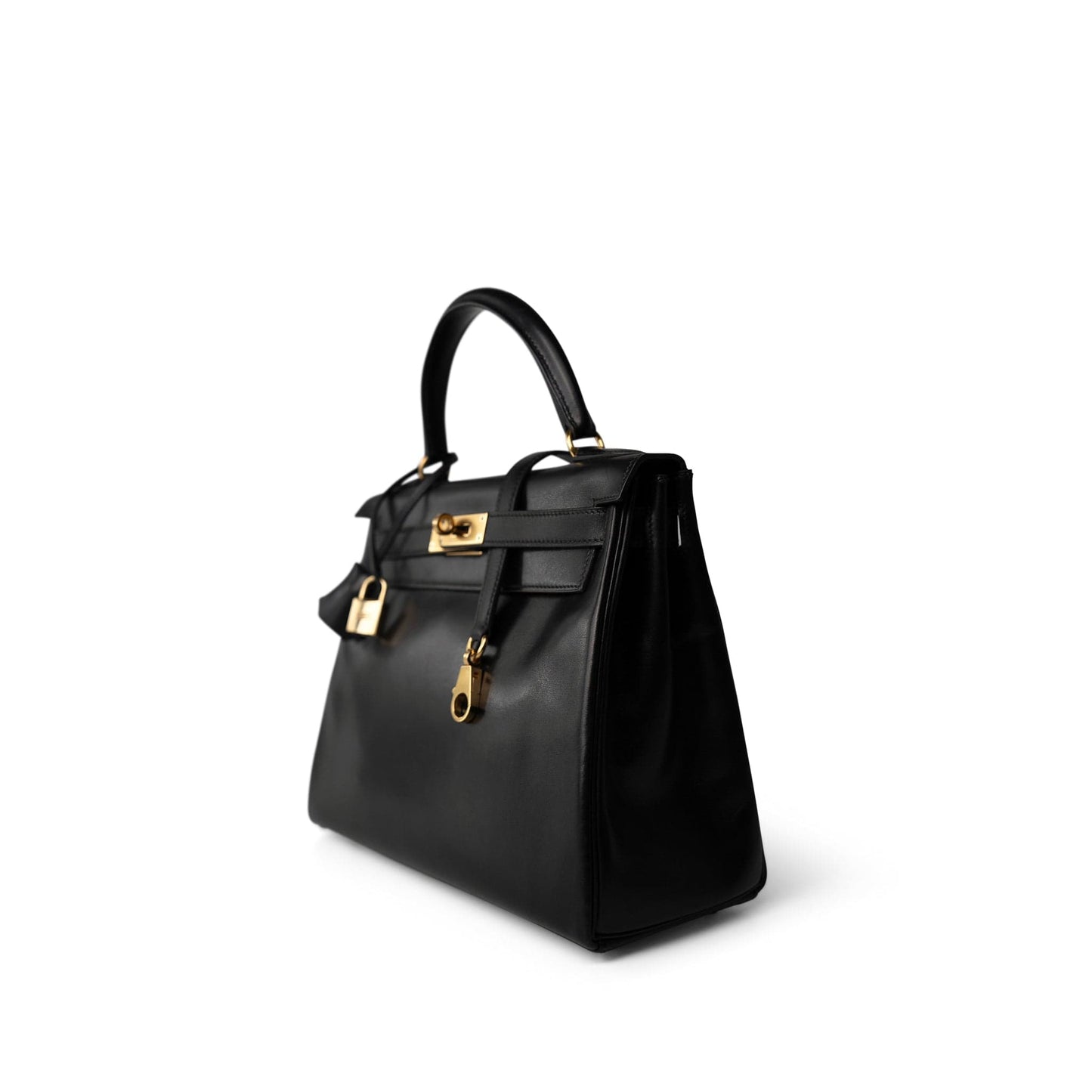 Vintage Kelly Retourne 28 Black Box Calfskin Gold Plated ￼C Square Stamp