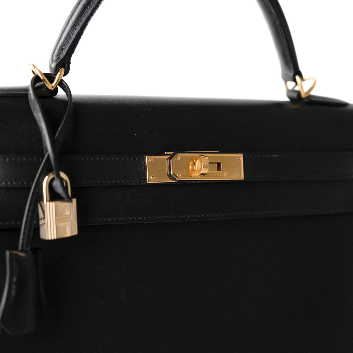 Vintage Kelly Retourne 28 Black Box Calfskin Gold Plated ￼C Square Stamp