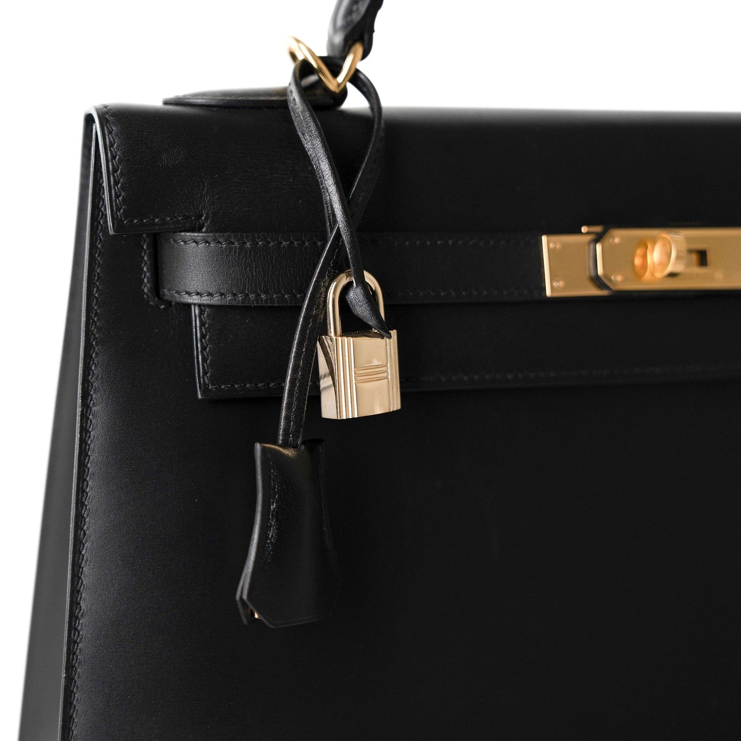 Vintage Kelly Retourne 28 Black Box Calfskin Gold Plated ￼C Square Stamp