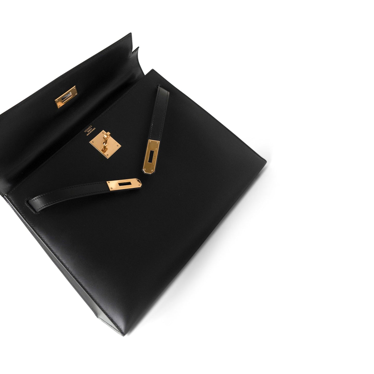 Vintage Kelly Retourne 28 Black Box Calfskin Gold Plated ￼C Square Stamp