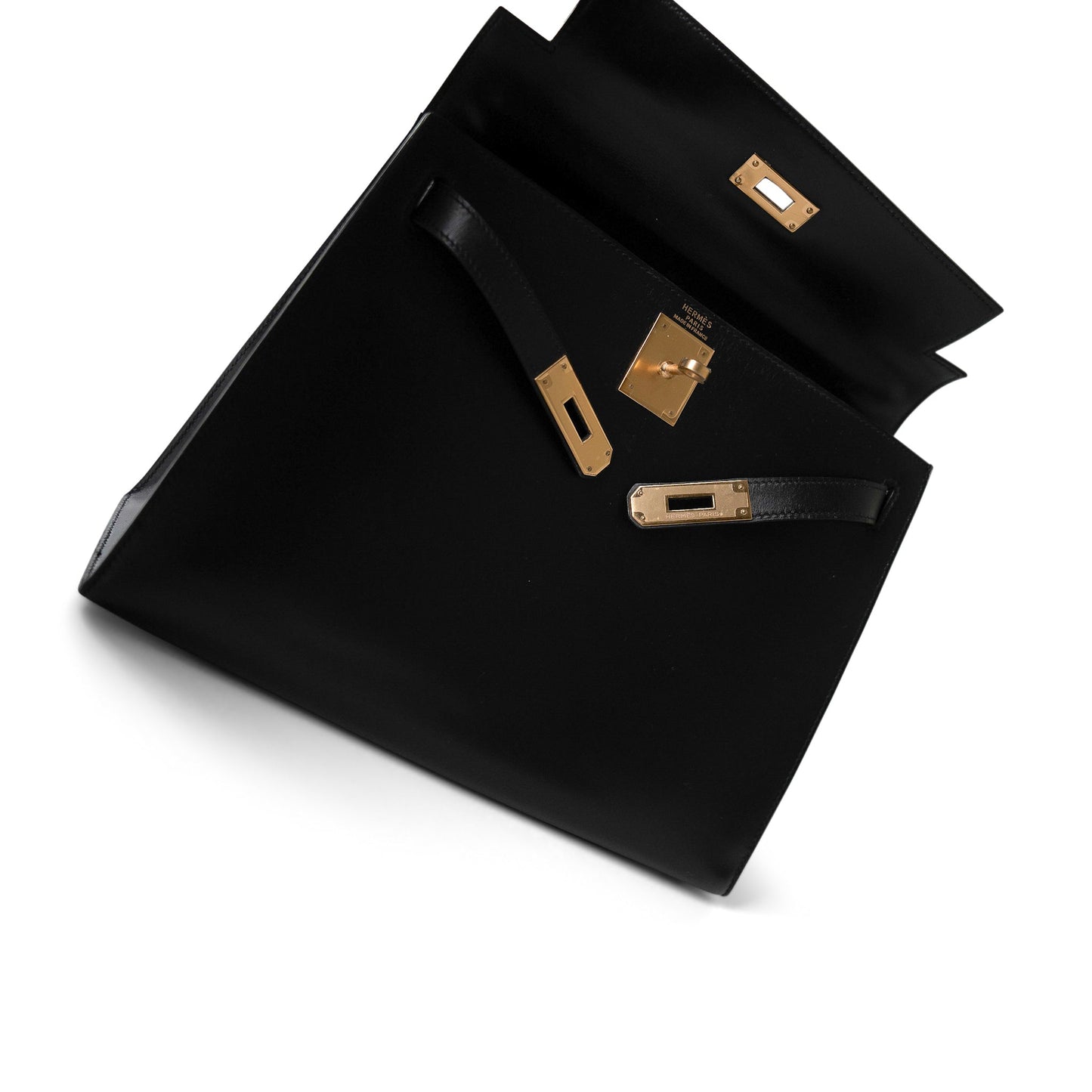 Vintage Kelly Sellier 28 Black Box Calfskin Gold Plated R Circle Stamp