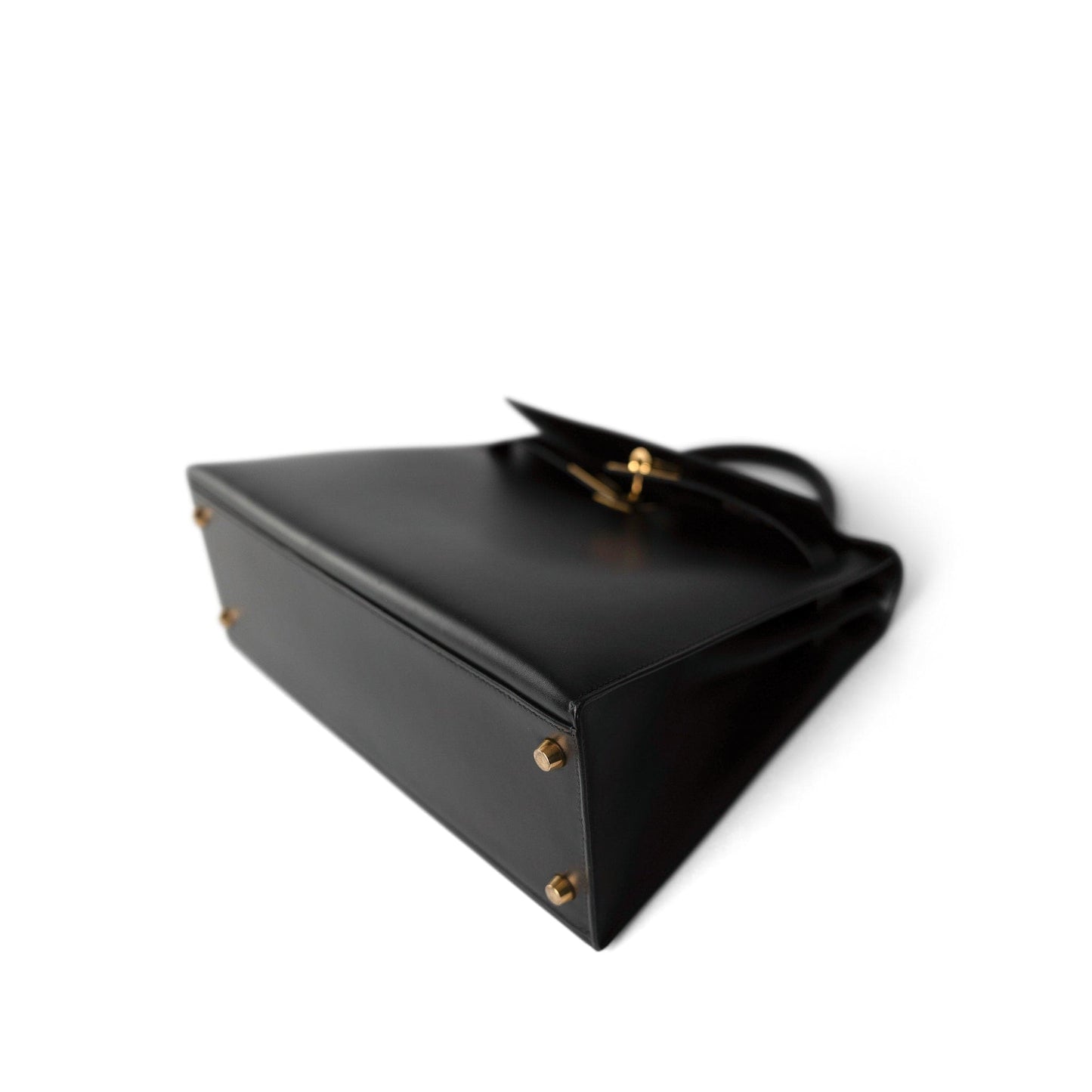 Vintage Kelly Sellier 28 Black Box Calfskin Gold Plated R Circle Stamp