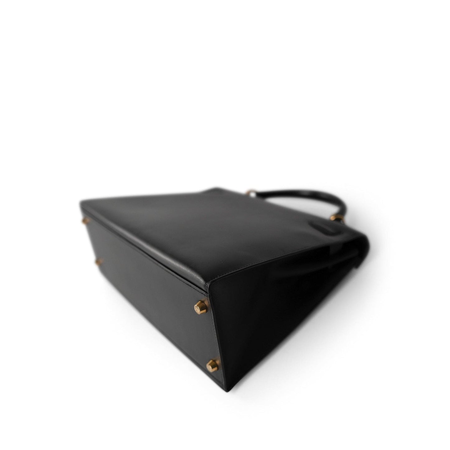 Vintage Kelly Sellier 28 Black Box Calfskin Gold Plated R Circle Stamp