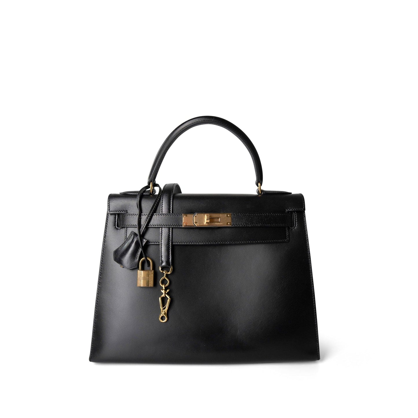 Vintage Kelly Sellier 28 Black Box Calfskin Gold Plated R Circle Stamp