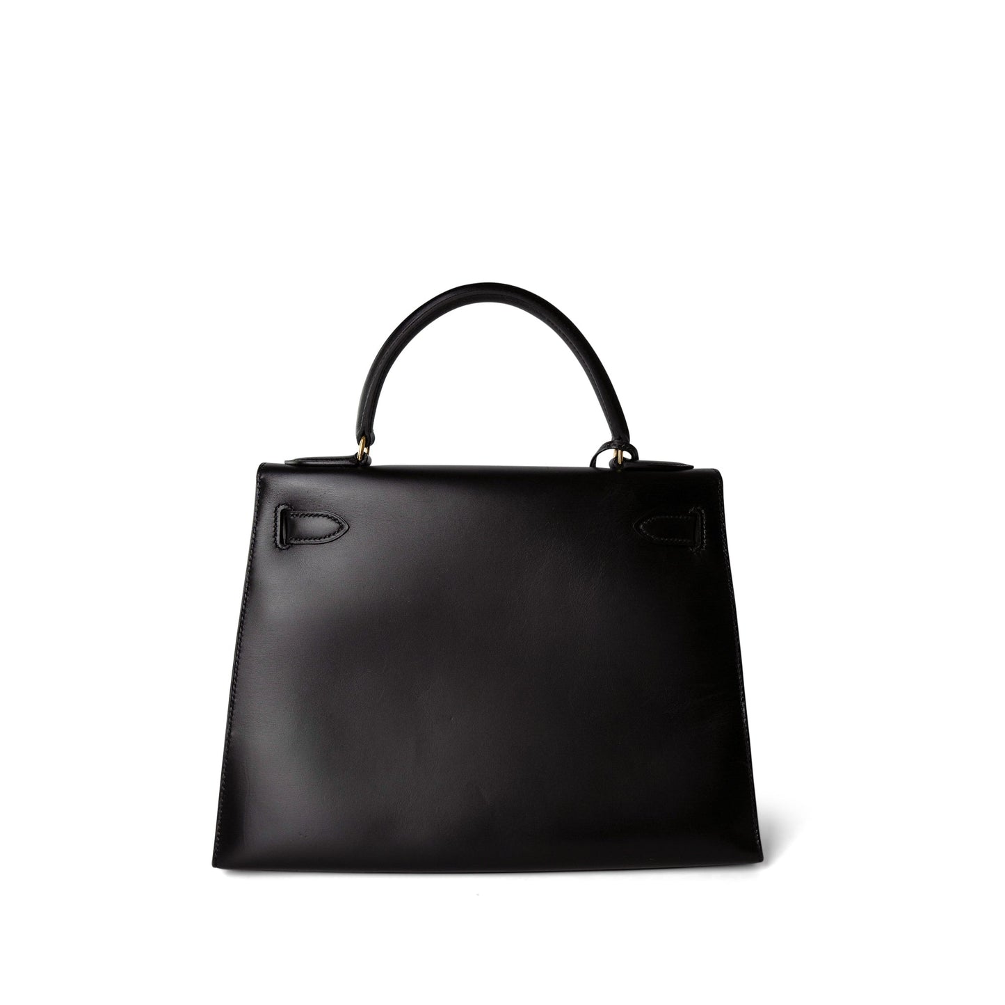 Vintage Kelly Sellier 28 Black Box Calfskin Gold Plated R Circle Stamp