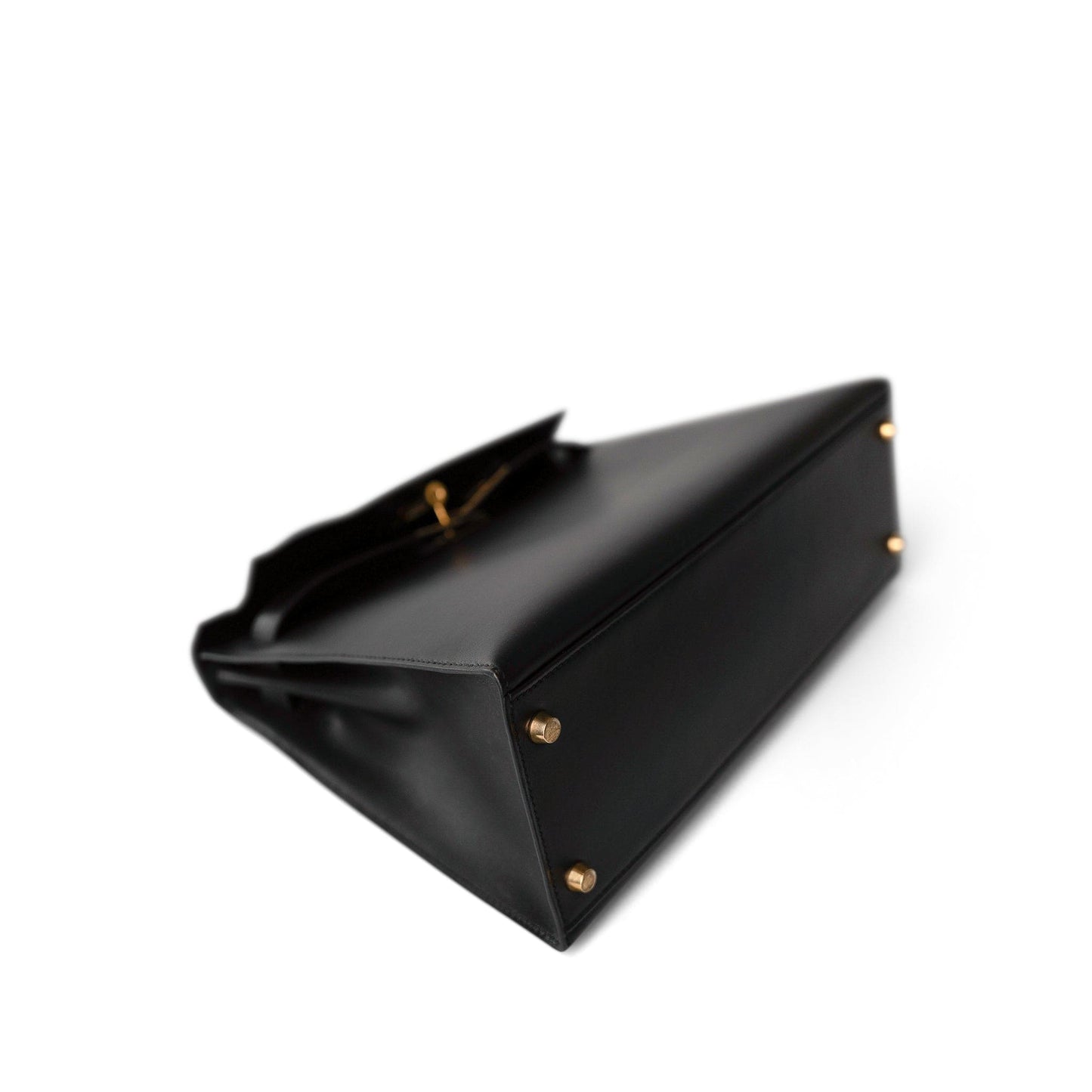 Vintage Kelly Sellier 28 Black Box Calfskin Gold Plated R Circle Stamp