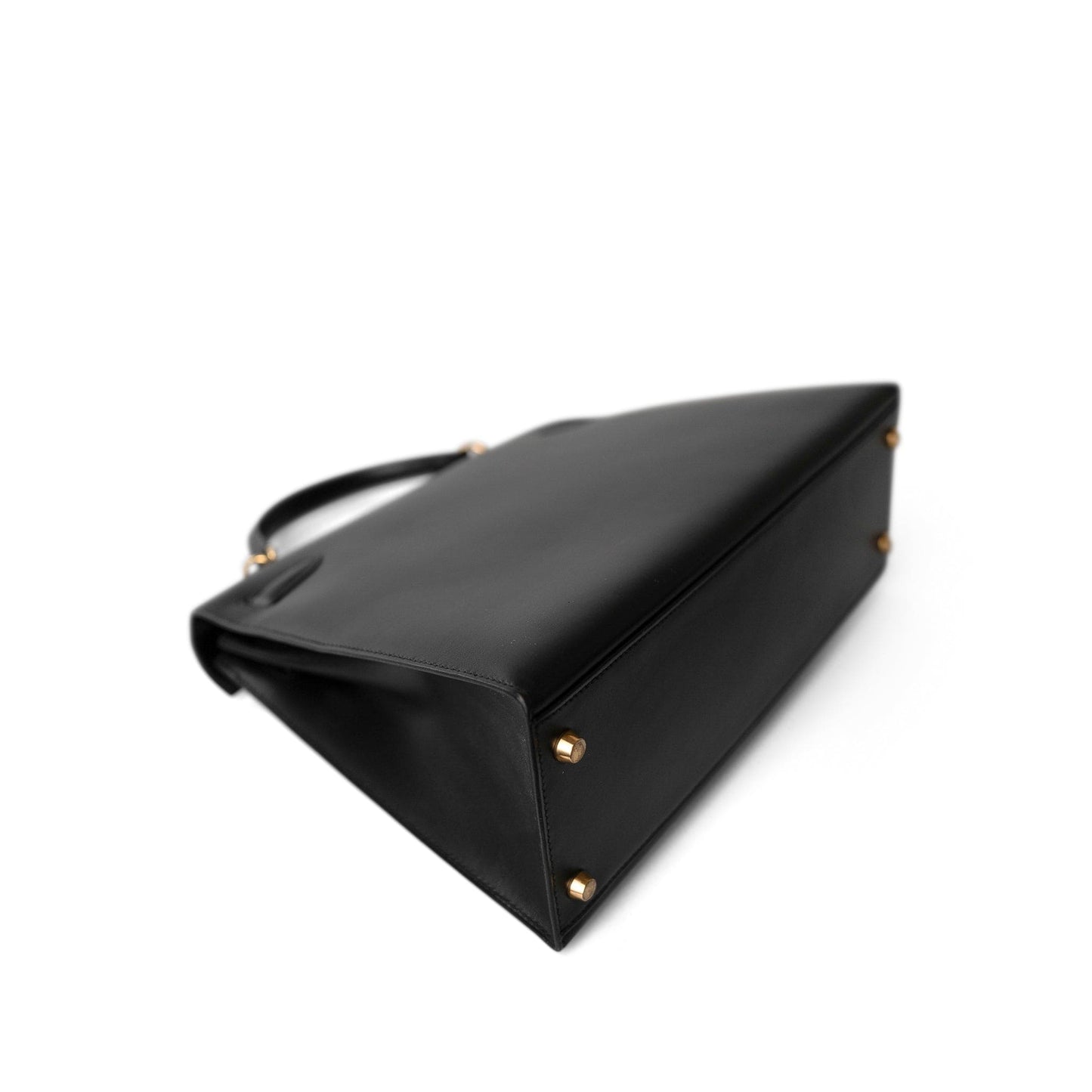 Vintage Kelly Sellier 28 Black Box Calfskin Gold Plated R Circle Stamp