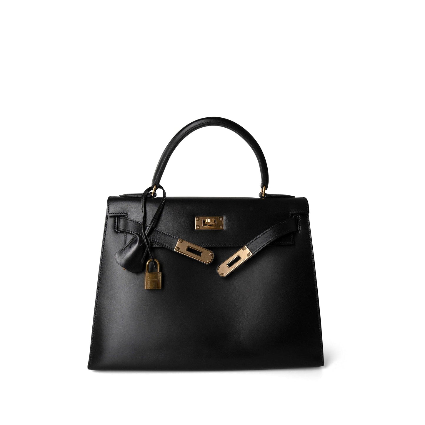 Vintage Kelly Sellier 28 Black Box Calfskin Gold Plated R Circle Stamp