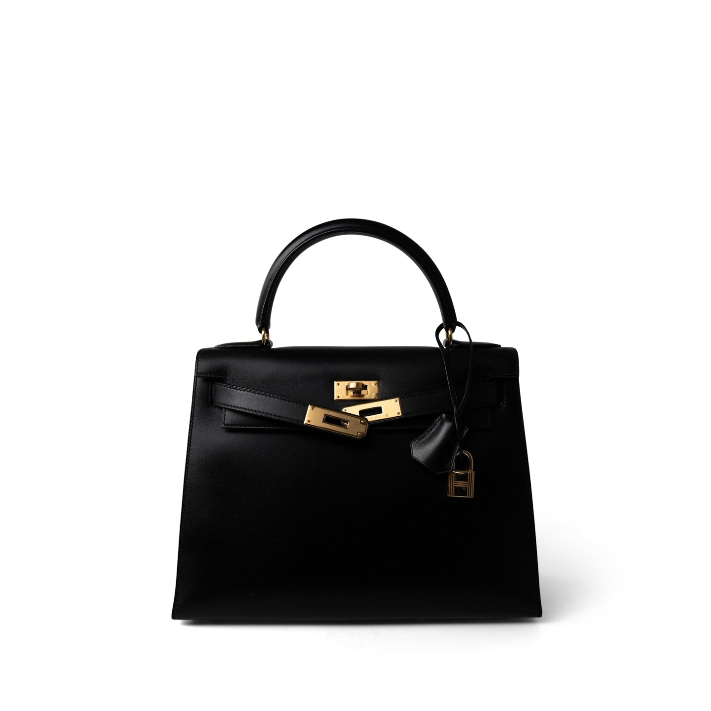 Vintage Kelly Sellier 28 Black Box Calfskin Gold Plated Y Circle Stamp